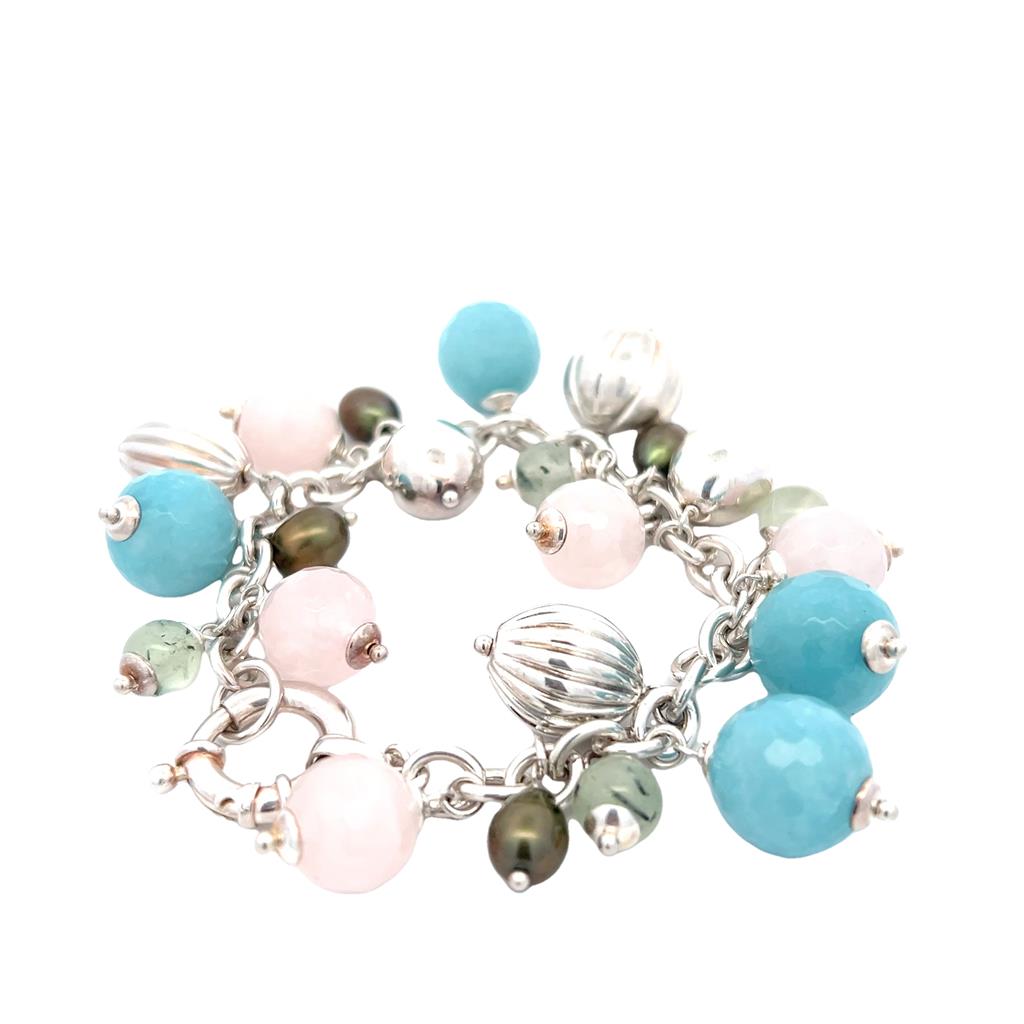 Estate Sterling Silver Multi Gem Bead Charm Bracelet、mySite、botmansion