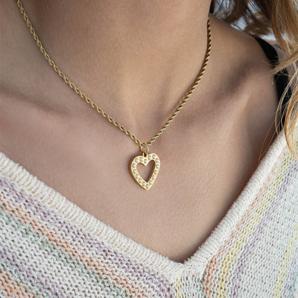 18K Gold PVD Stainless Steel Pearl Heart Charm / PDL0253、mySite、dreamappss