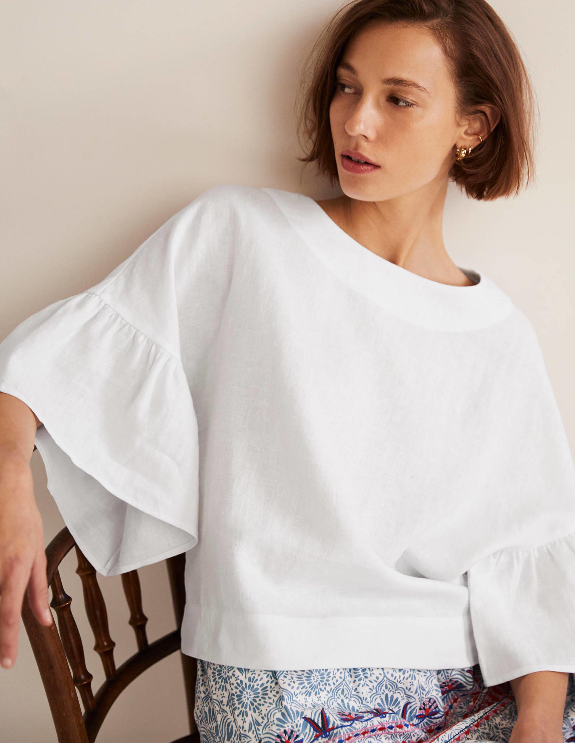  Frilly Full Sleeve Linen Top-White、mySite、ashleygrahame
