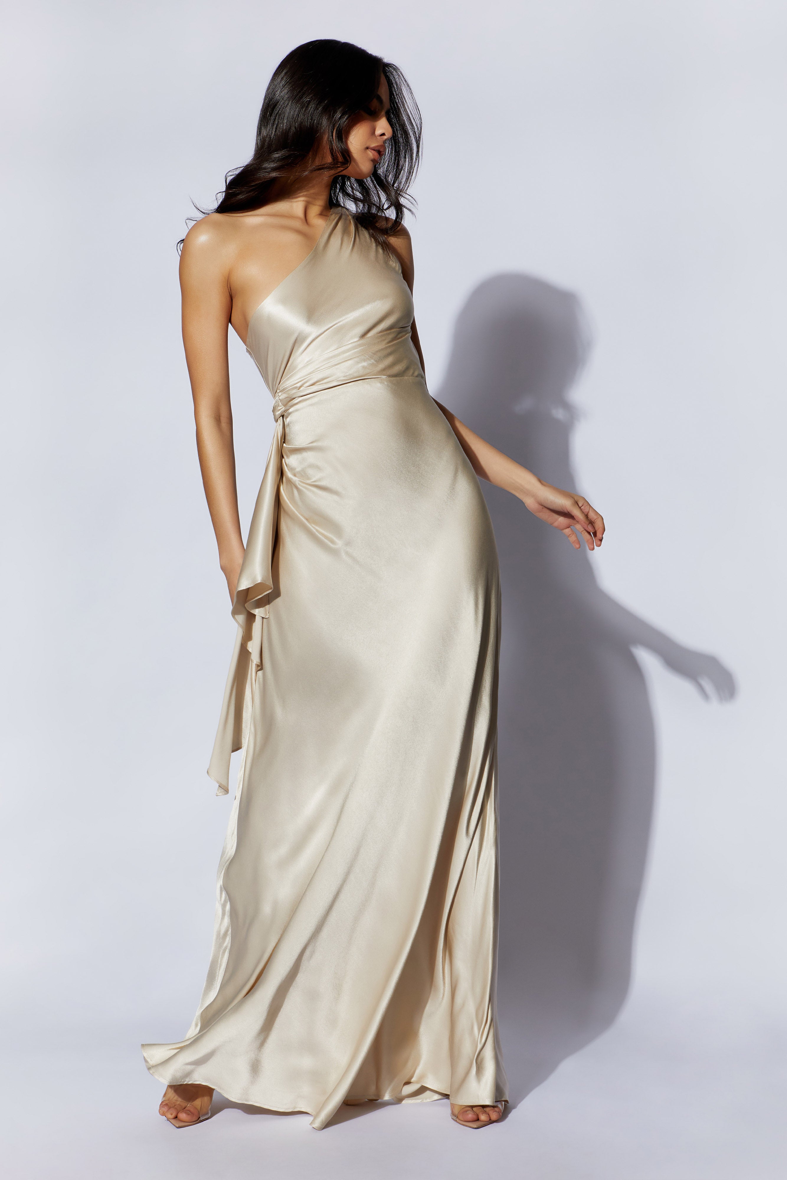 Calliope One Shoulder Maxi Dress - Blush Gold、mySite、solidvoid