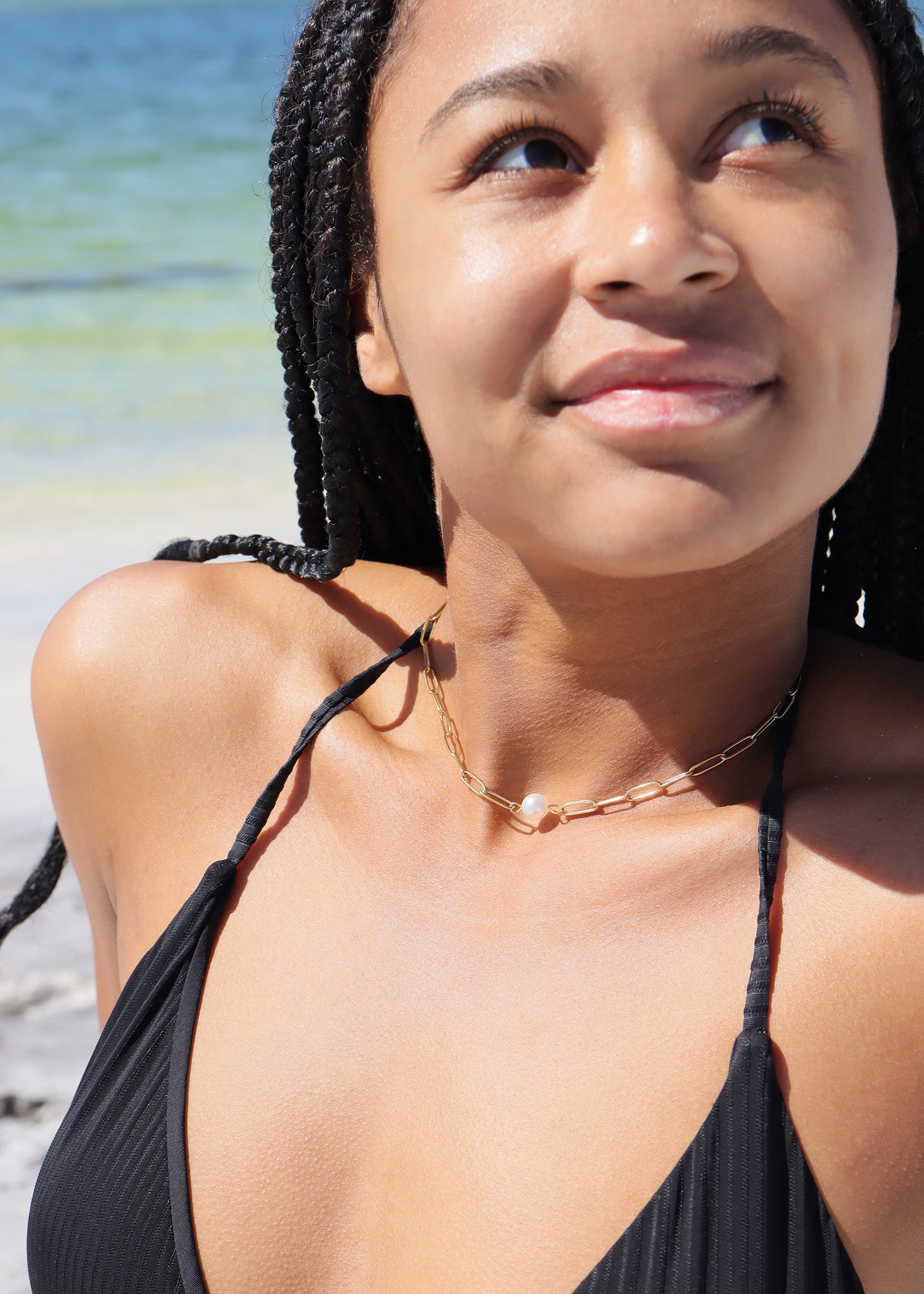 18K Gold PVD Stainless Steel Paperclip Necklace With Pearl / CHN9956、mySite、dreamappss