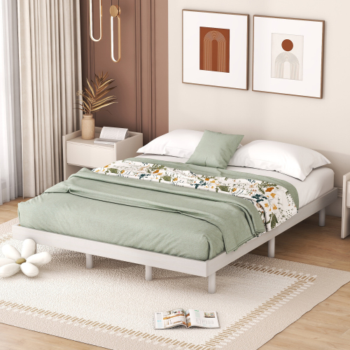 Modern Design Full Floating Platform Bed Frame for White Washed Color、、xpatfood