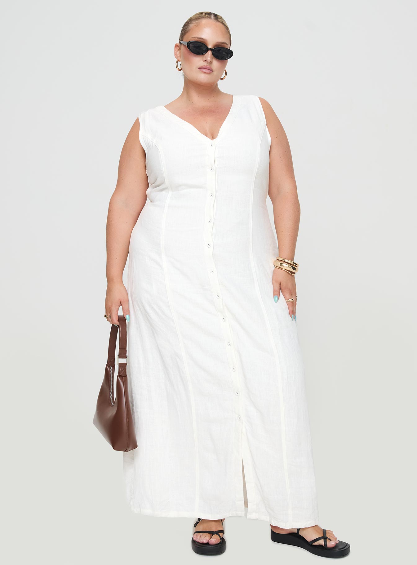 Summer Season Linen Blend Maxi Dress White Curve、mySite、solidvoid