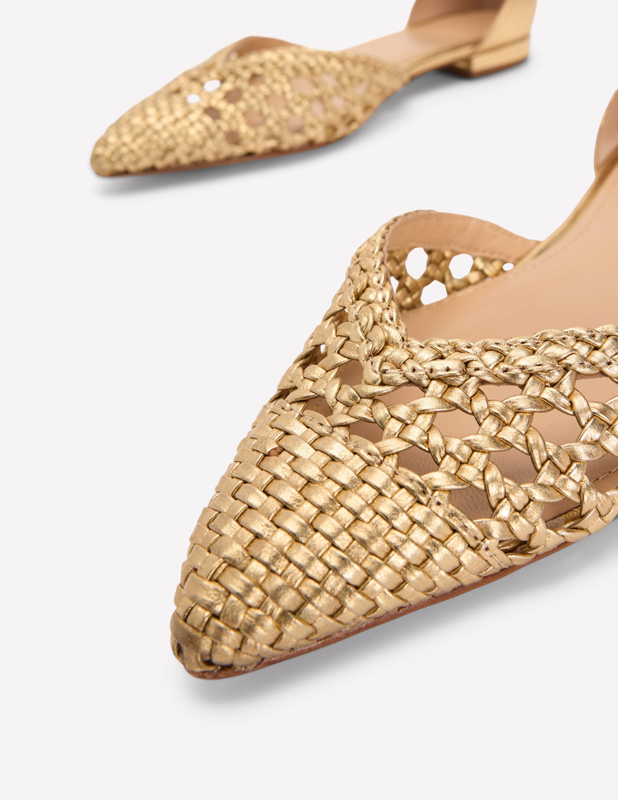  Pointed Toe Cap Flats-Gold Woven Leather、mySite、ashleygrahame
