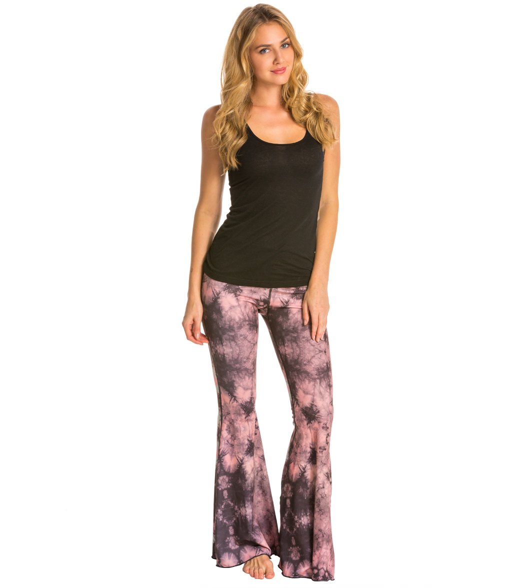 Teeki Eagle Feather Pink Bell Bottom Yoga Pants、mySite、noshort
