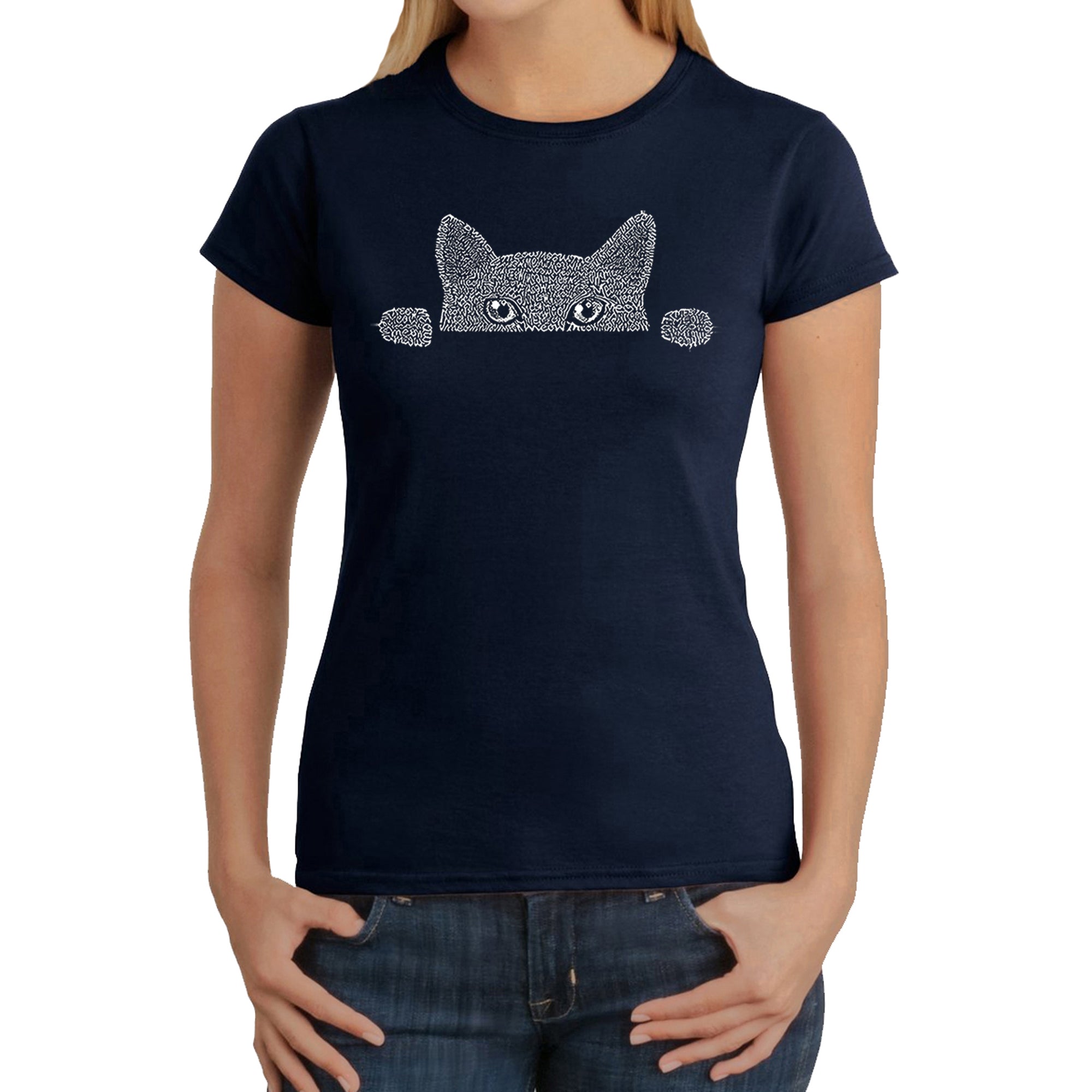 Peeking Cat - Women's Word Art T-Shirt、mySite、camillekostekn