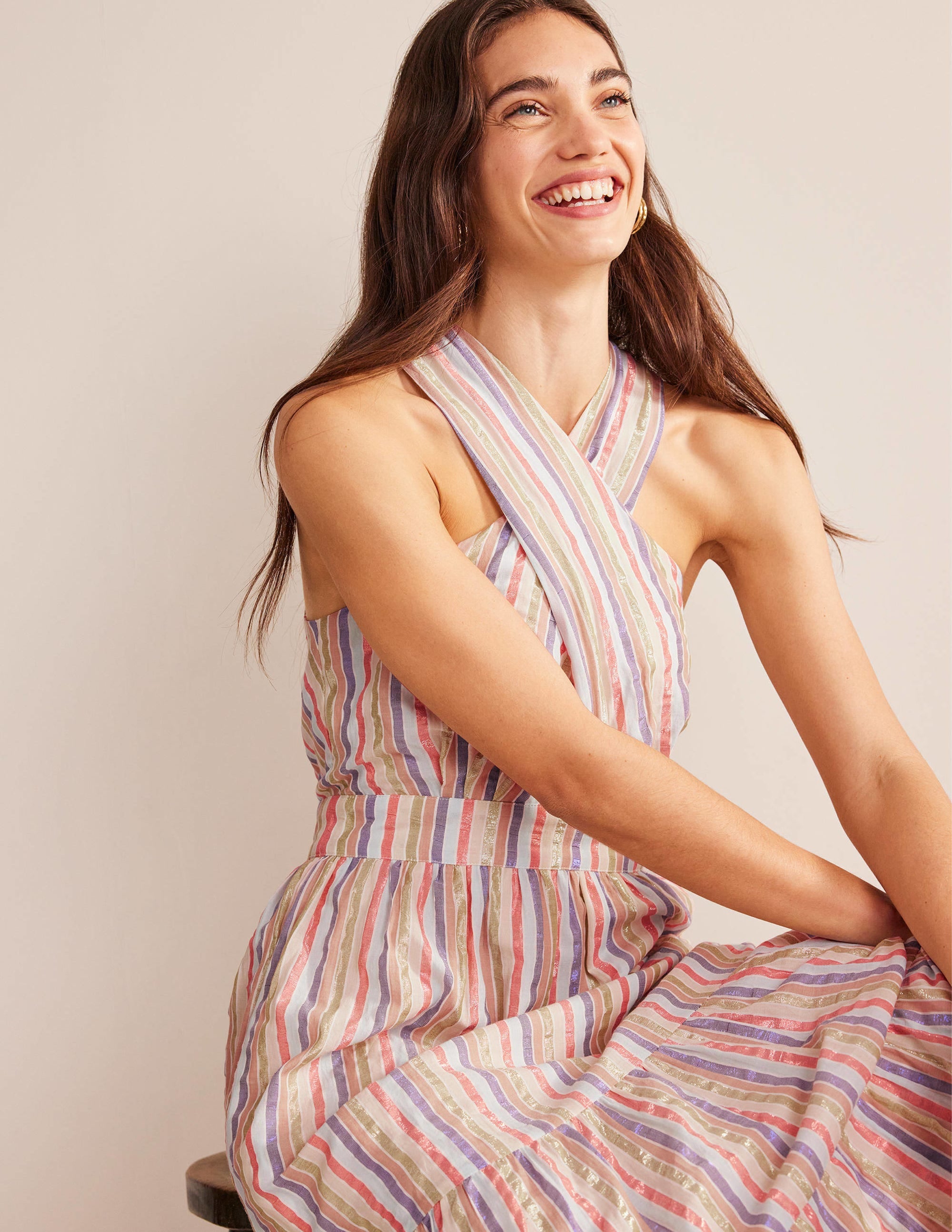  Metallic Stripe Maxi Dress-Metallic Multistripe、mySite、ashleygrahame