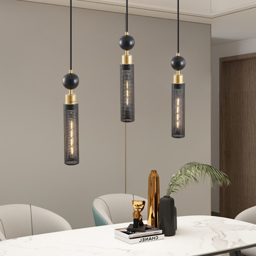24" Modern Industrial Multi-Light Pendant Chandelier - 9-Light Black and Gold Adjustable Ceiling Light Fixture with Mesh Cylinder Shades for Living Room, Dining Room, or Staircase (Bulb Not Included)、、eastwooduniform