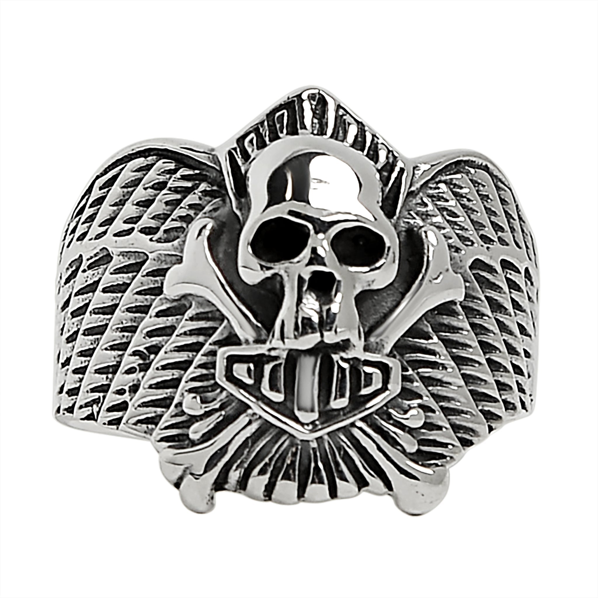 Sterling Silver Winged Skull And Crossbones Shield Ring / SSR0003、mySite、dreamappss