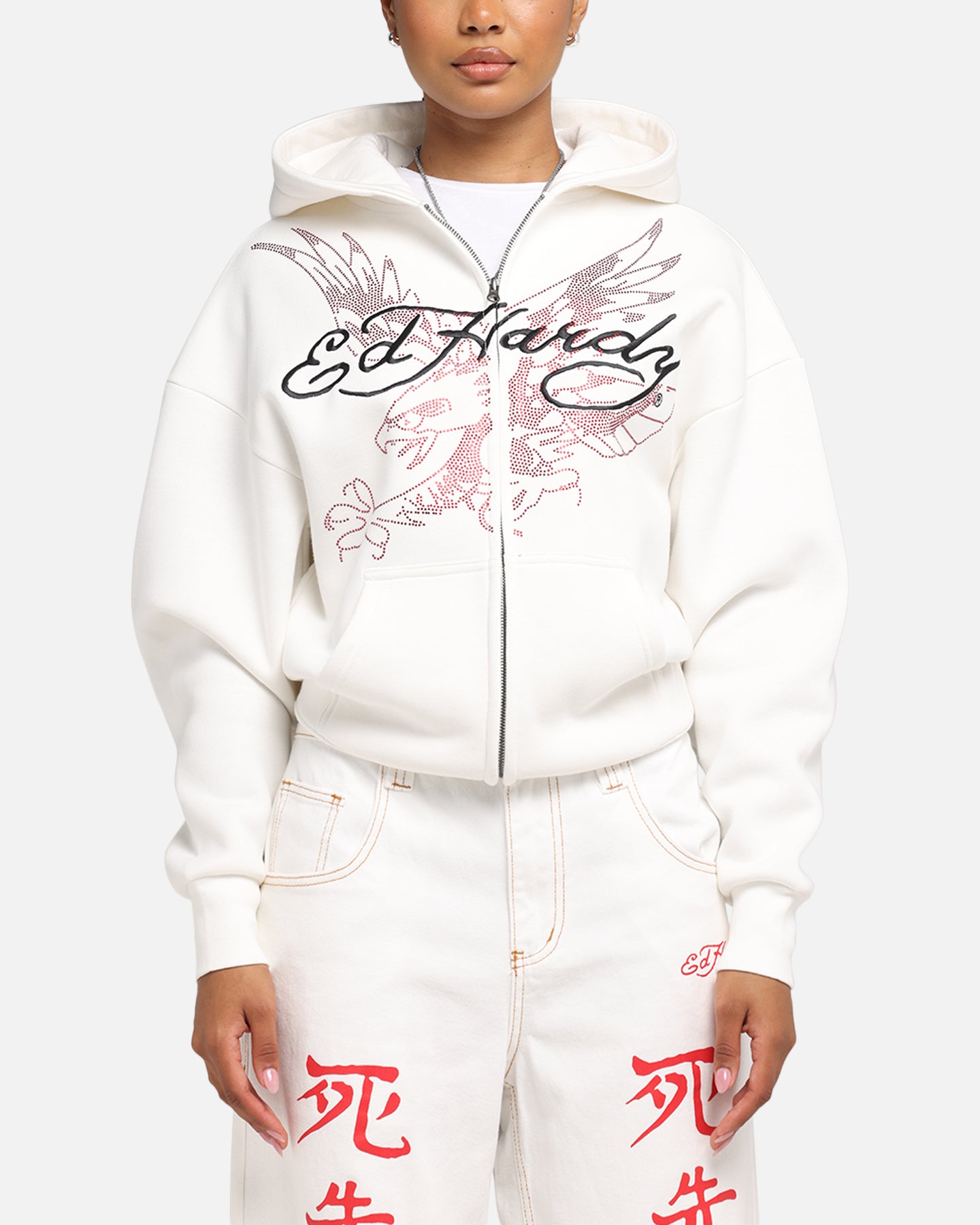 Ed Hardy Eagle Rhinestone Zip Hoodie Off White、mySite、zt4zffjzw