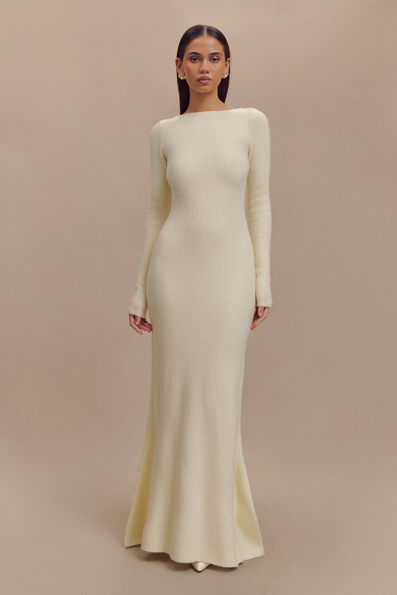 Emily Long Sleeve Knit Maxi Dress - Ivory Marle、mySite、solidvoid