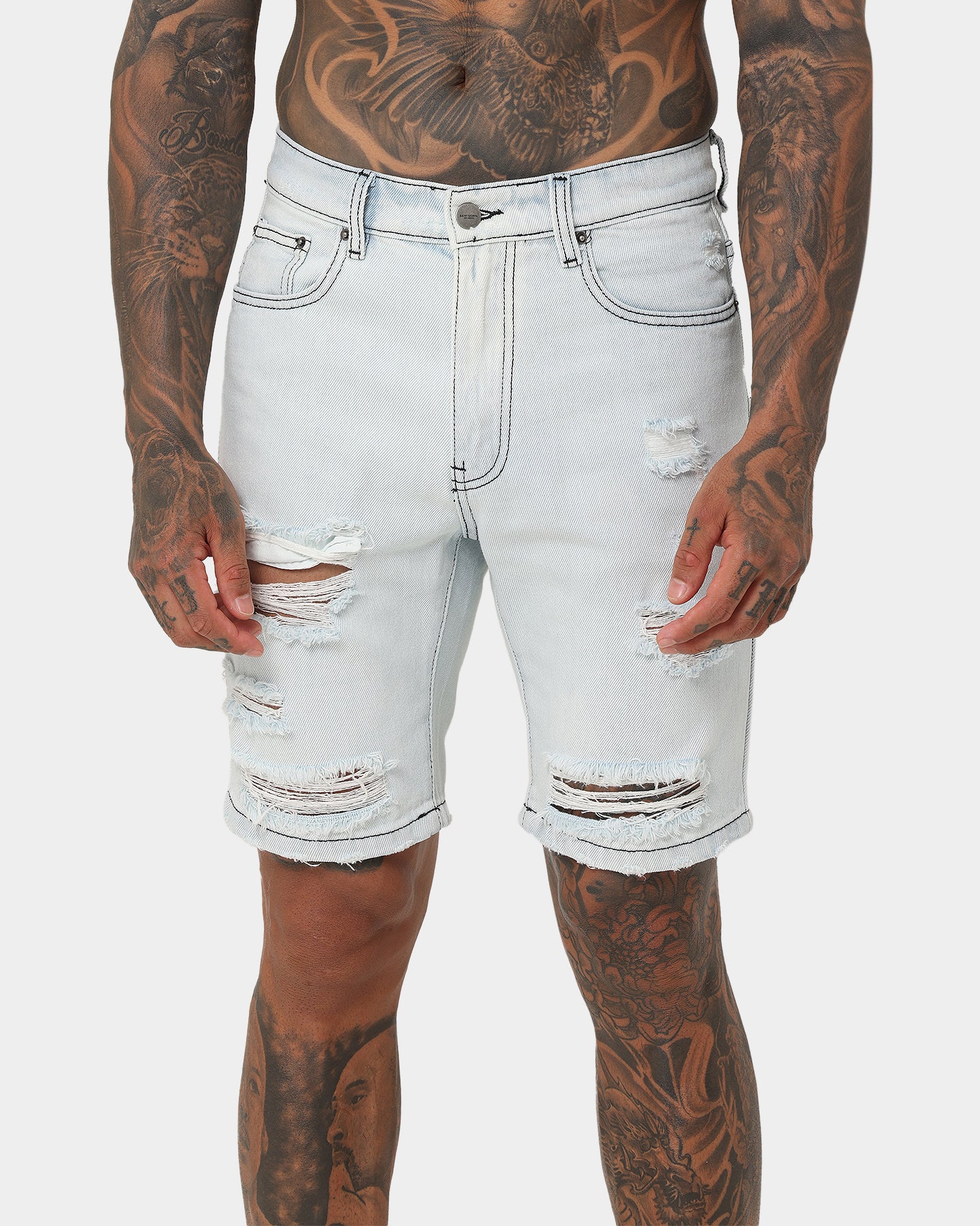 Saint Morta Destroyer Distressed Shorts Ice Blue、mySite、zt4zffjzw