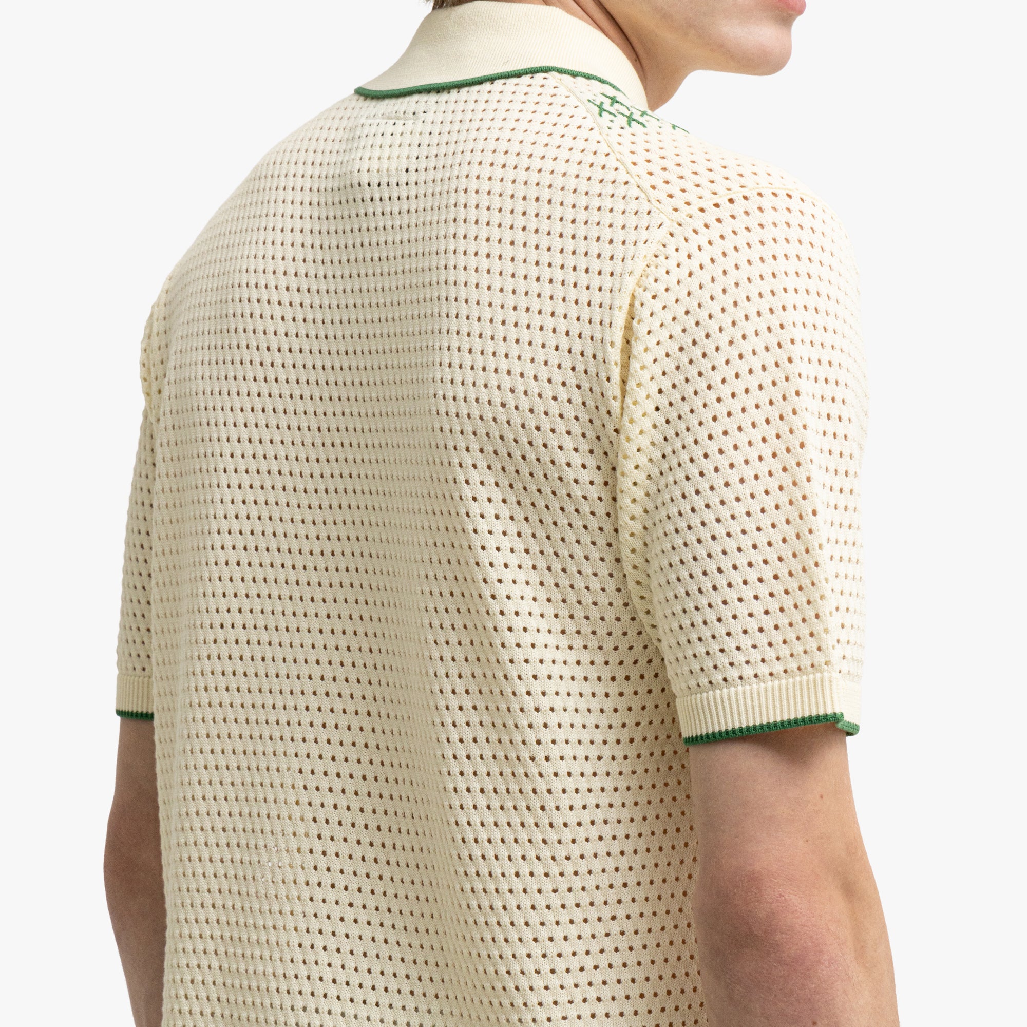  BEAMS PLUS Mesh Knit Stripe Polo Off White、mySite、merchandisen