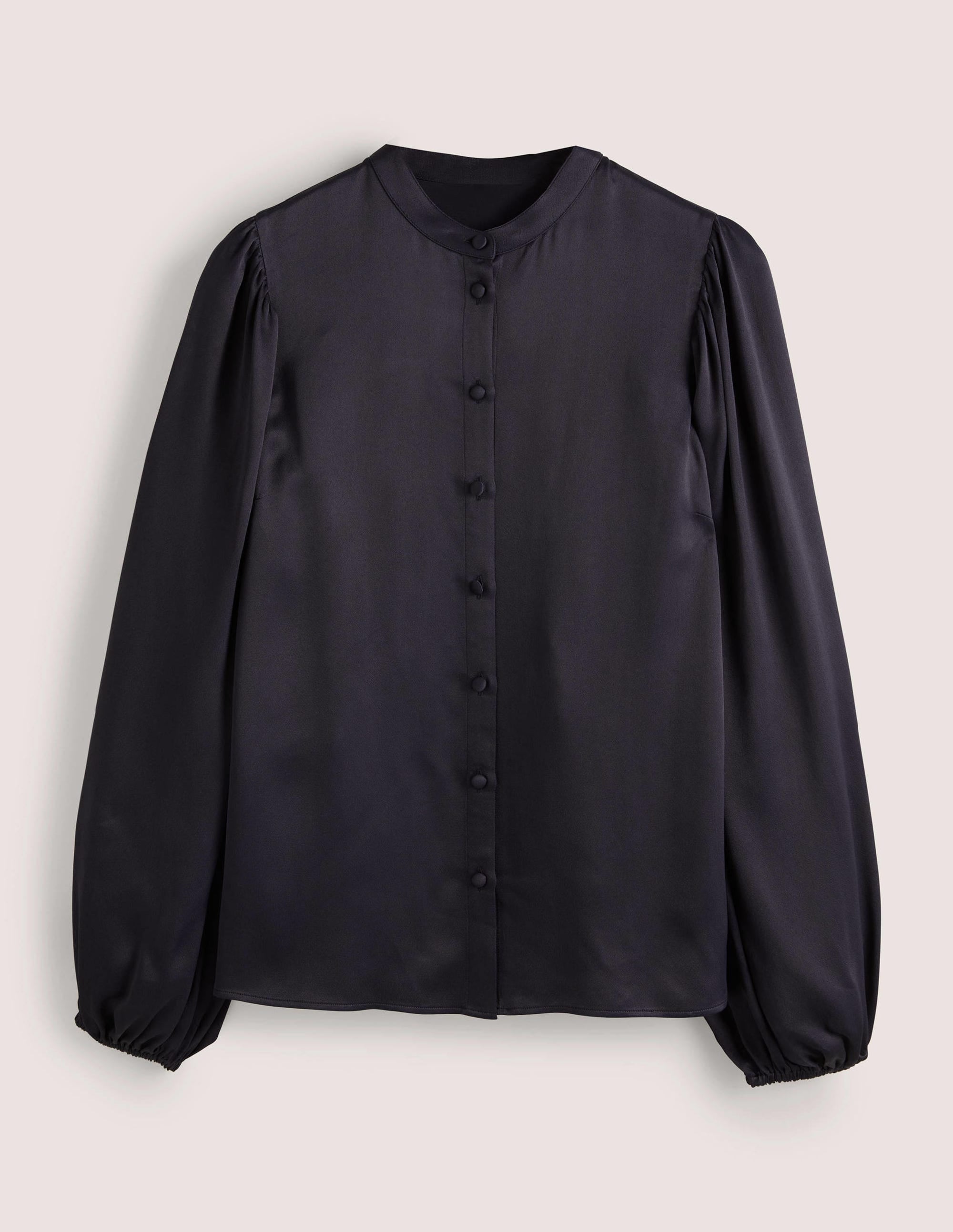  Blouson Sleeve Satin Shirt-Navy、mySite、ashleygrahame