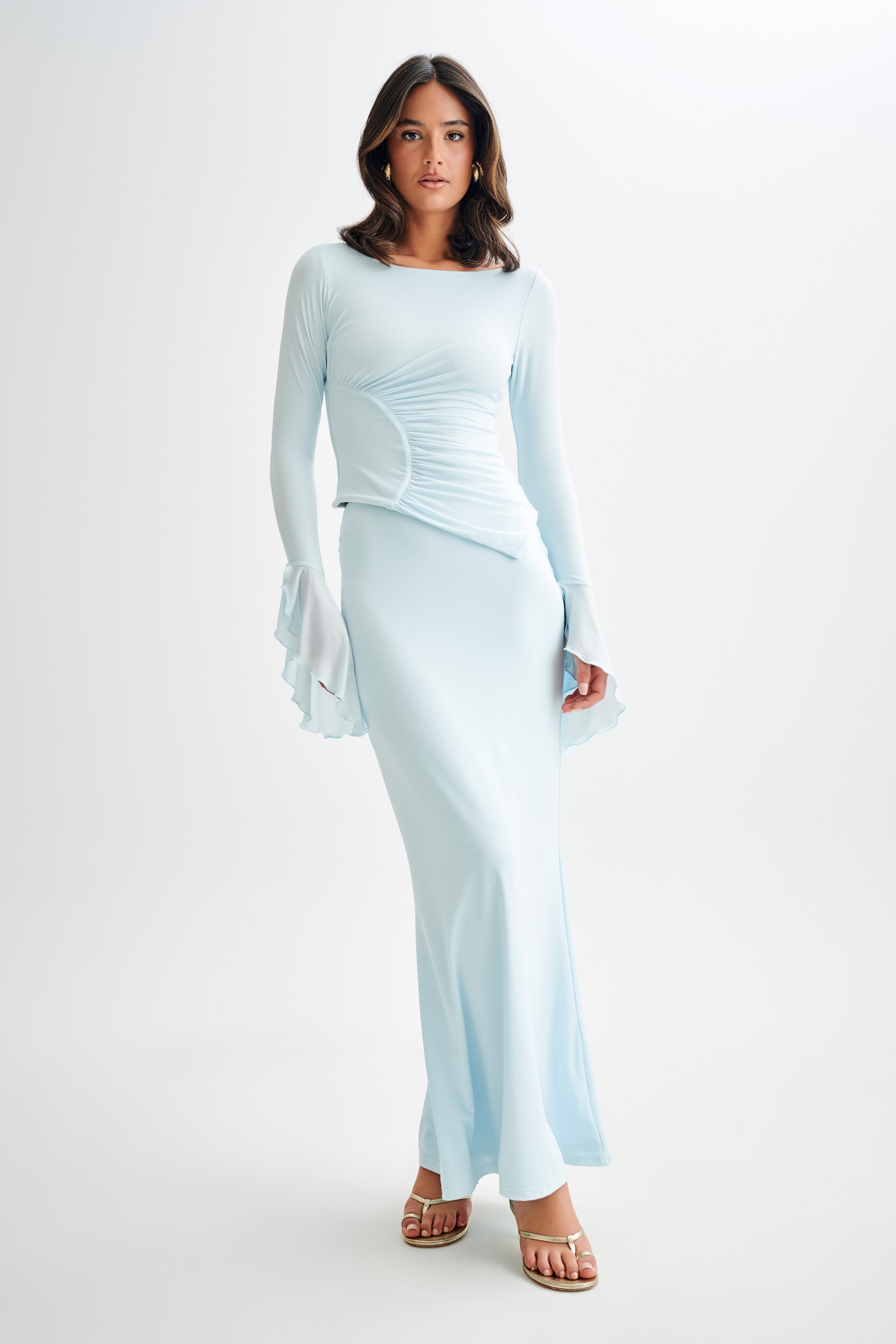 Bruna Slinky Fishtail Maxi Skirt - Sky Blue、mySite、solidvoid