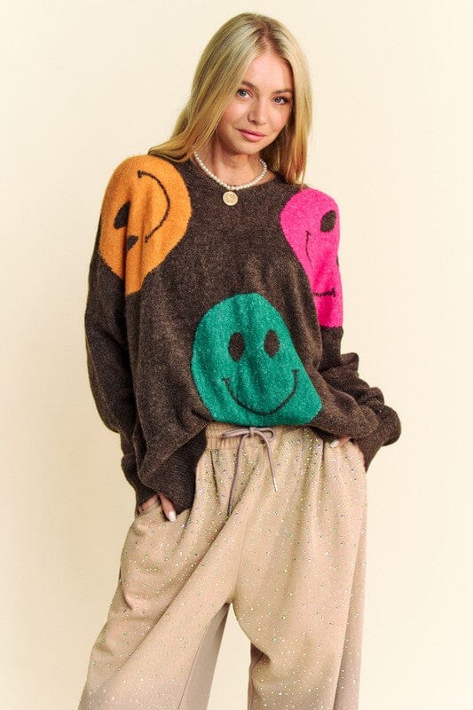 Davi & Dani Contrast Smile Round Neck Oversize Sweater、mySite、camillekostekn