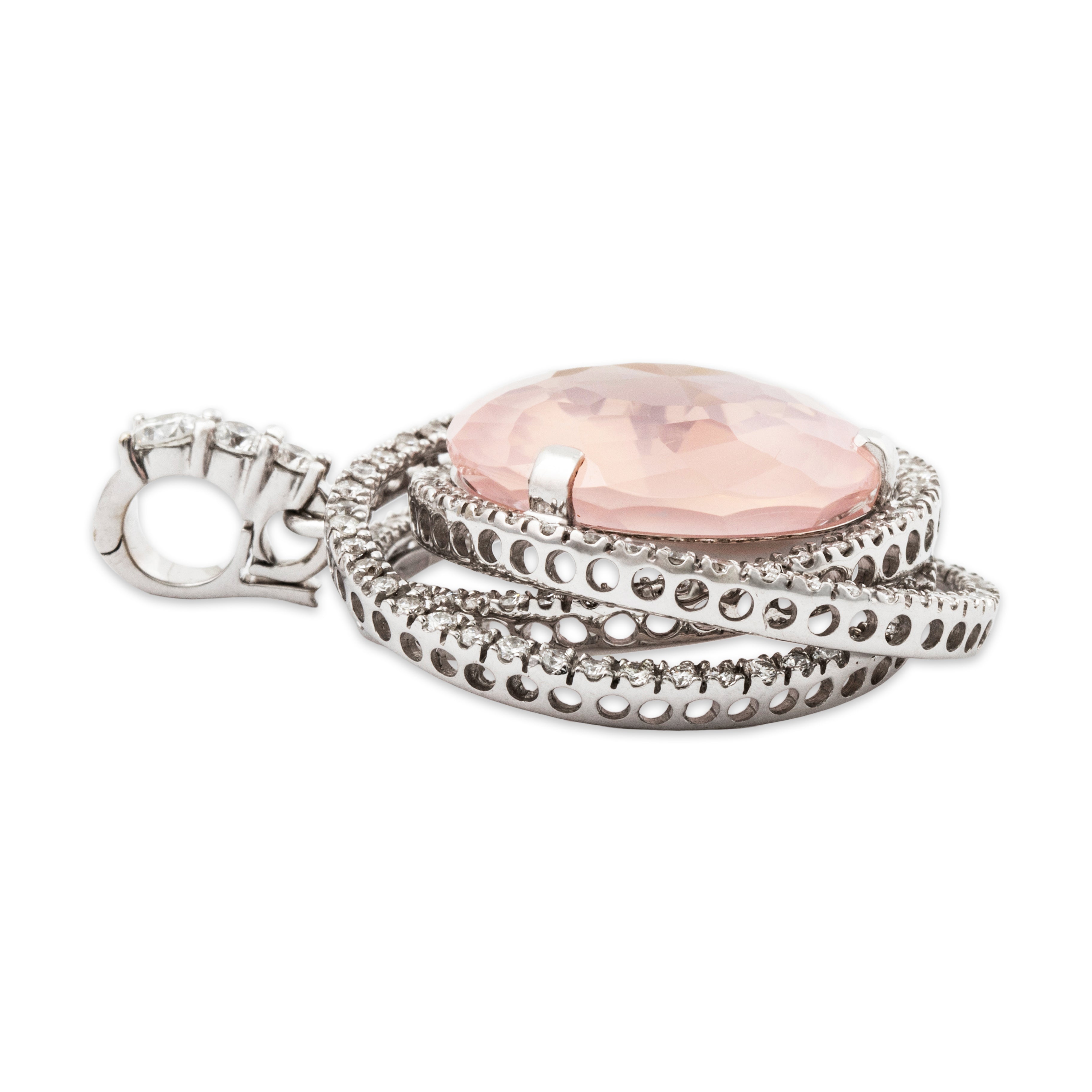 Vintage Large Leo Pizzo 18k White Gold 7.7ct Rose Quartz 2.1cttw Diamond Pendant、mySite、hinf8tx79
