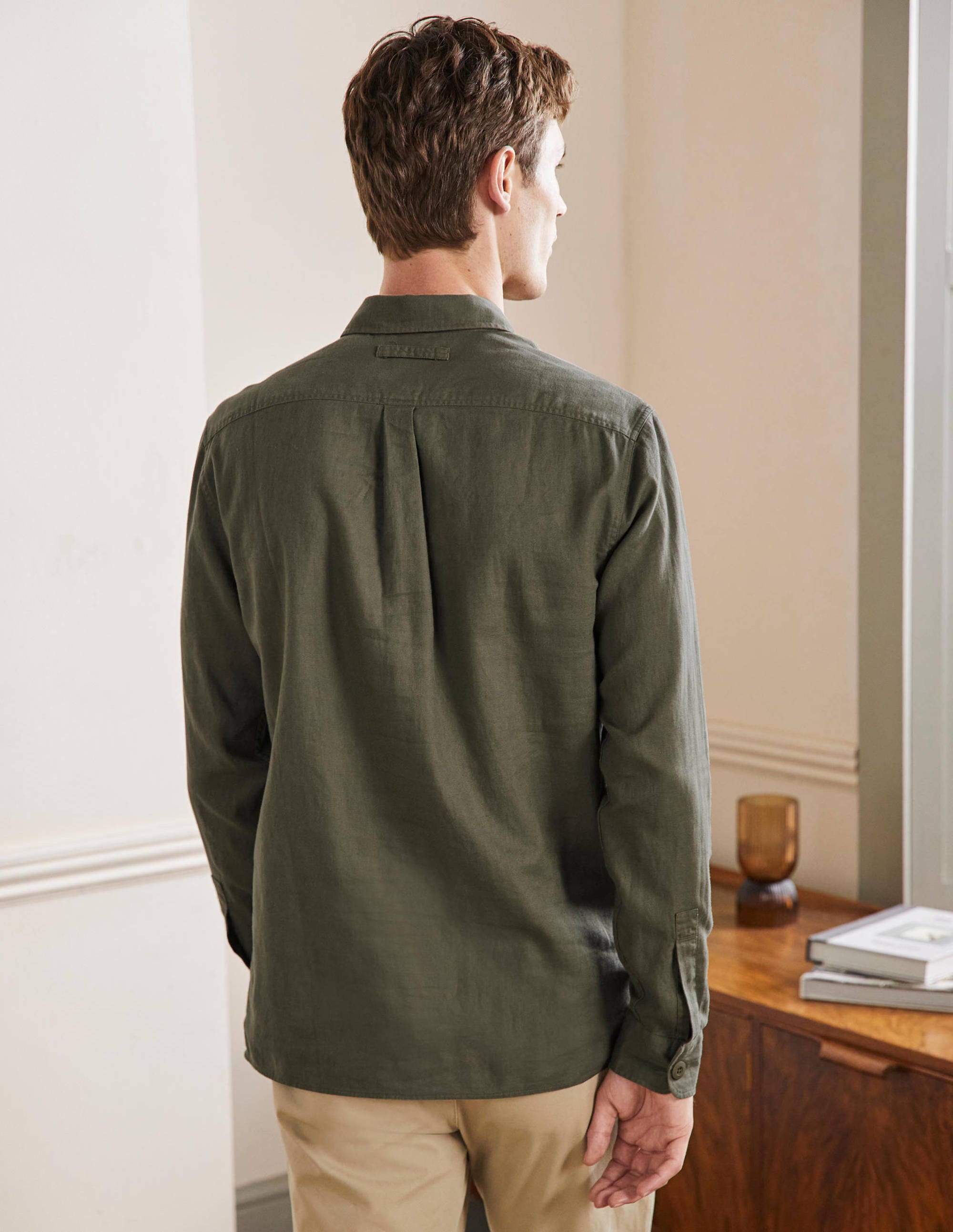  Linen Cotton Popover Shirt-Khaki Herringbone、mySite、ashleygrahame