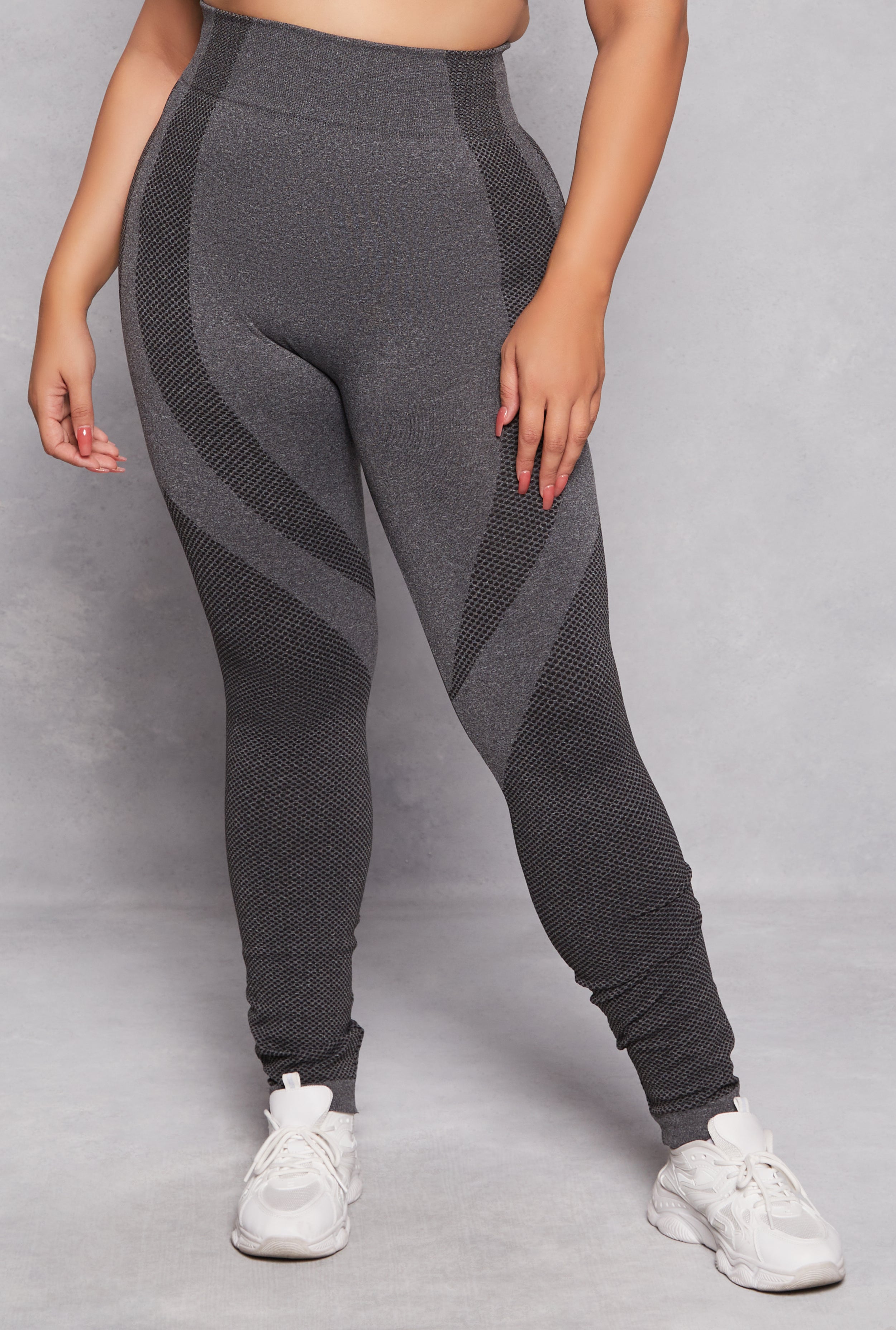 Plus Size Seamless Color Block Active Leggings、mySite、camillekostekn