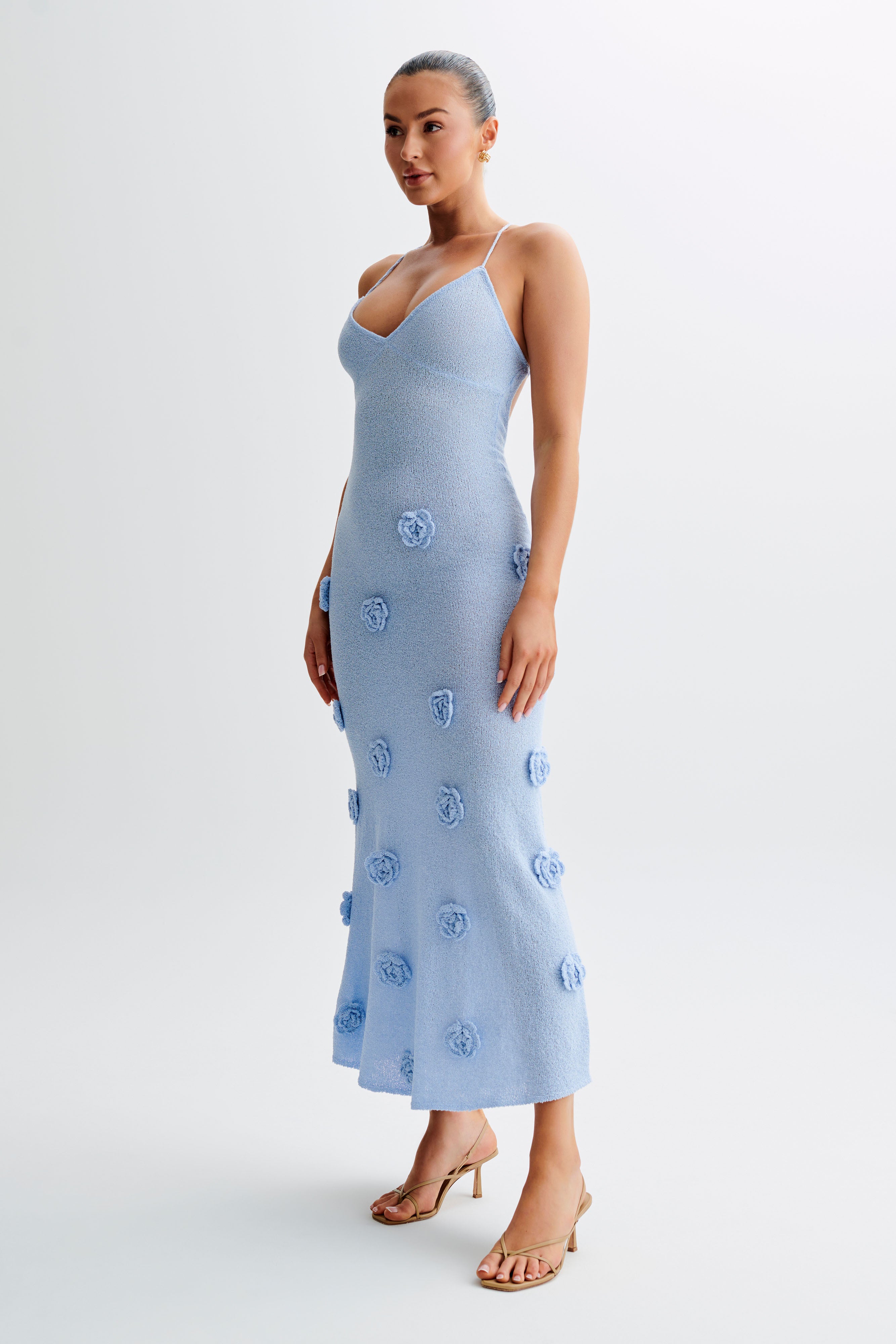 Suki Knit Maxi Dress With Flowers - Light Blue、mySite、solidvoid