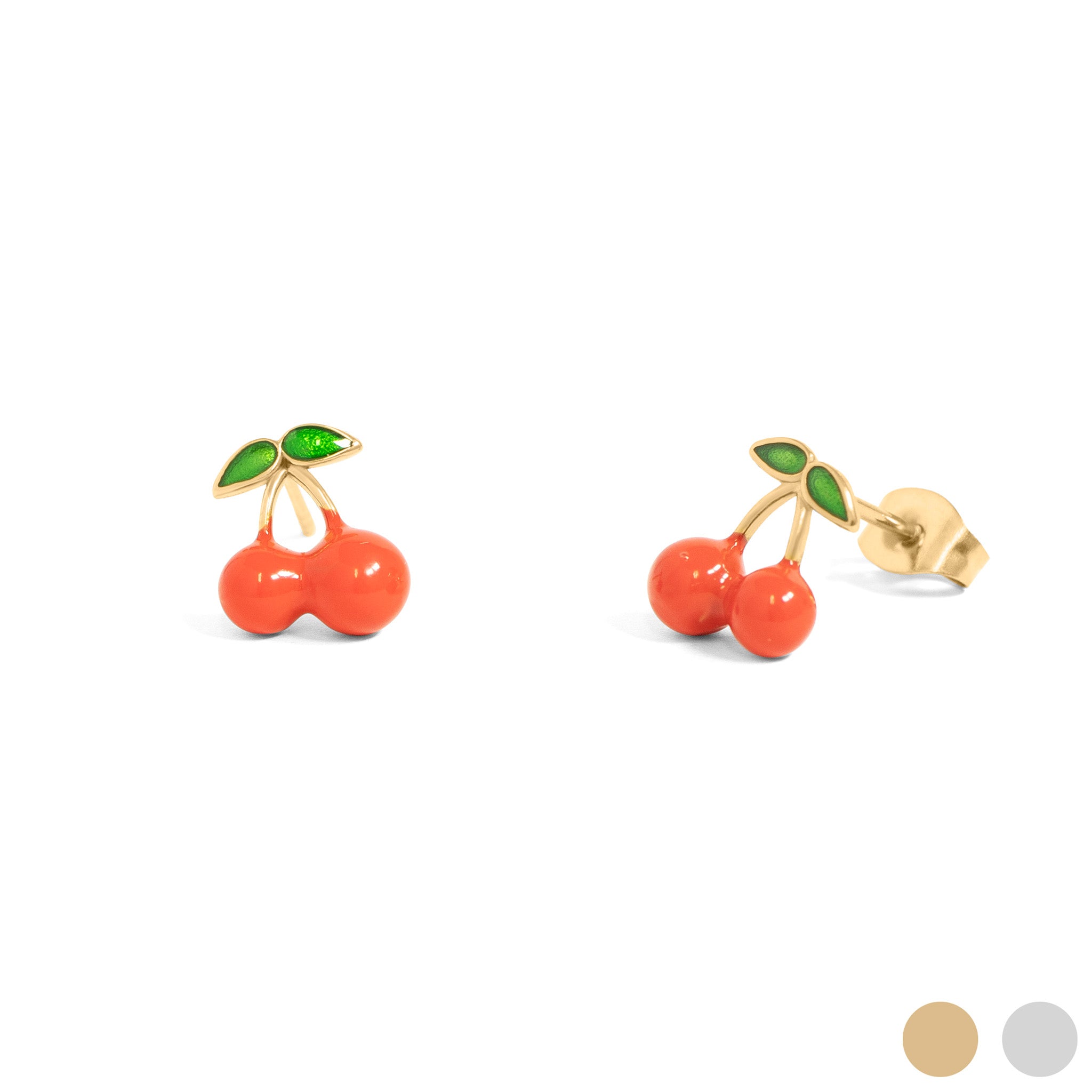 18K Gold PVD Stainless Steel Enamel Cherry Stud Earrings / ERJ0082、mySite、dreamappss