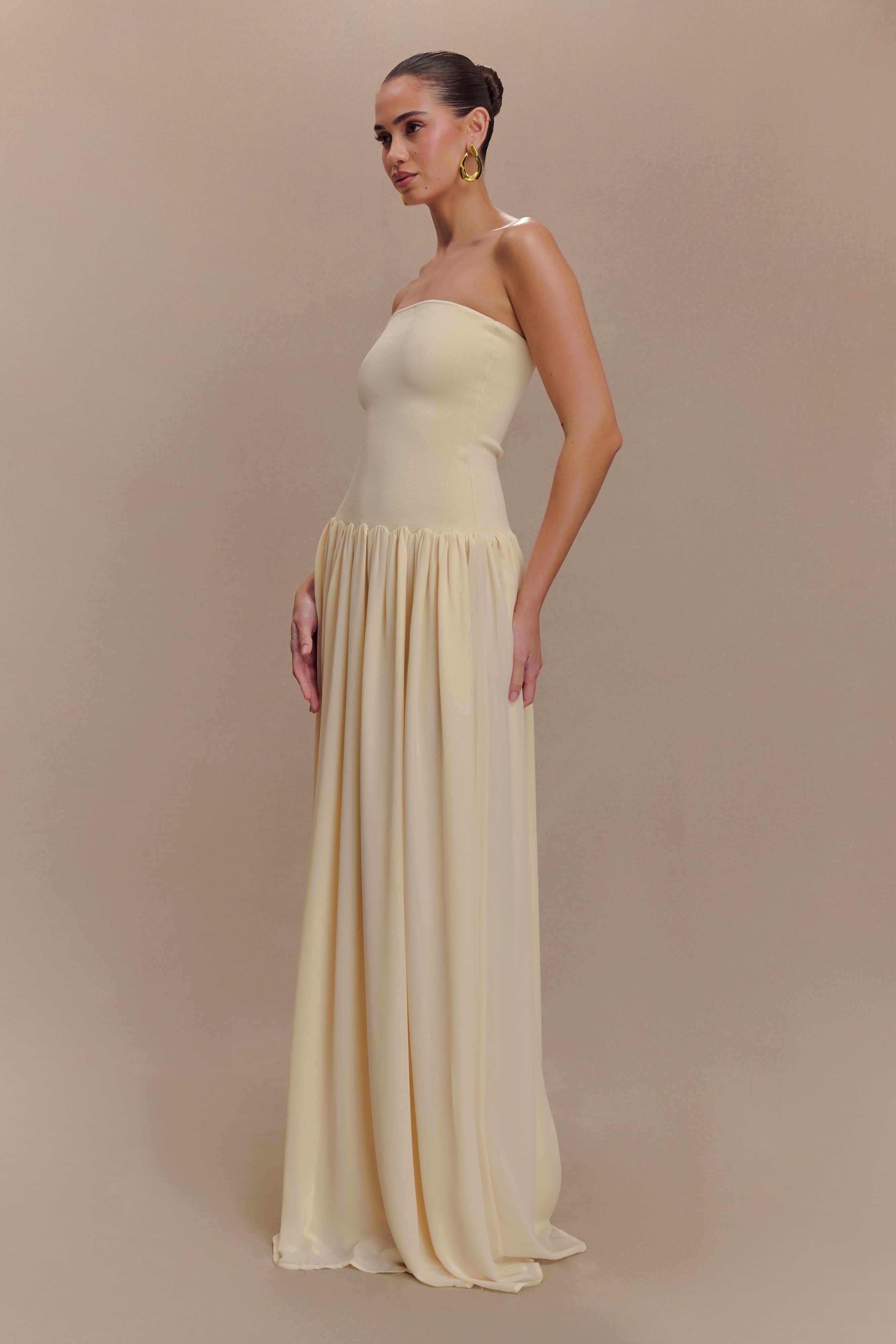 Lyanna Knit And Chiffon Strapless Maxi Dress - Cream、mySite、solidvoid