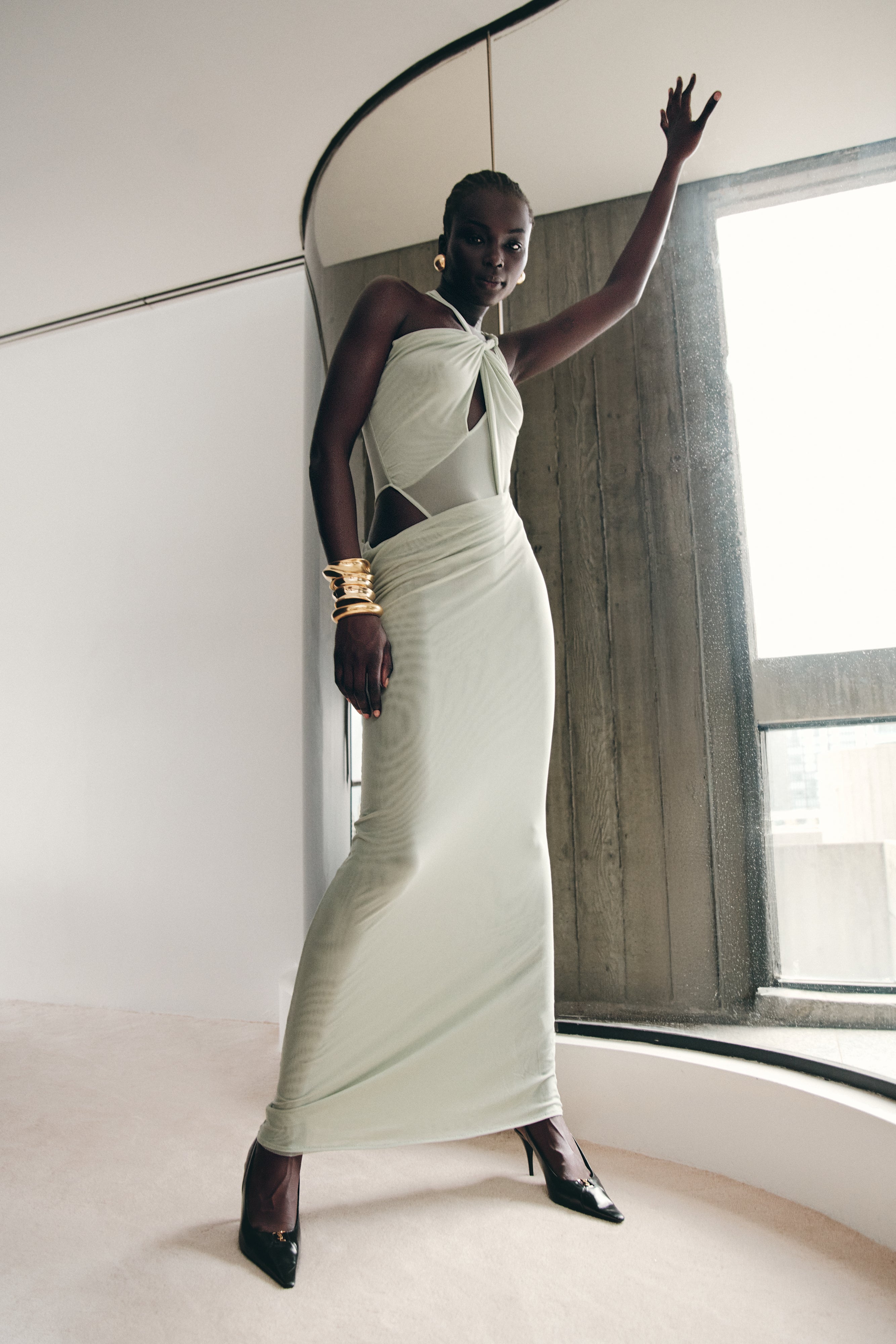 Edwina Knotted Mesh Maxi Dress - Sage、mySite、solidvoid