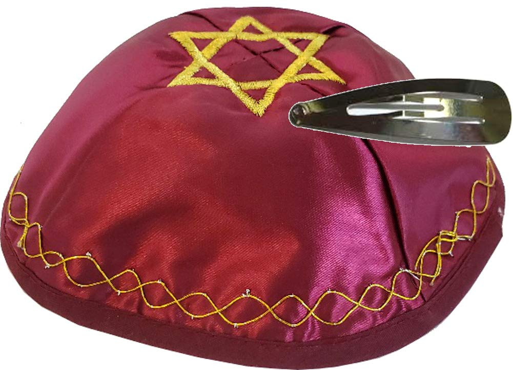  Holy Land Market Jewish Kippah Yarmulke with Star of David Embroidered Satin (Maroon with Golden Knitting)、mySite、elrpsem3k