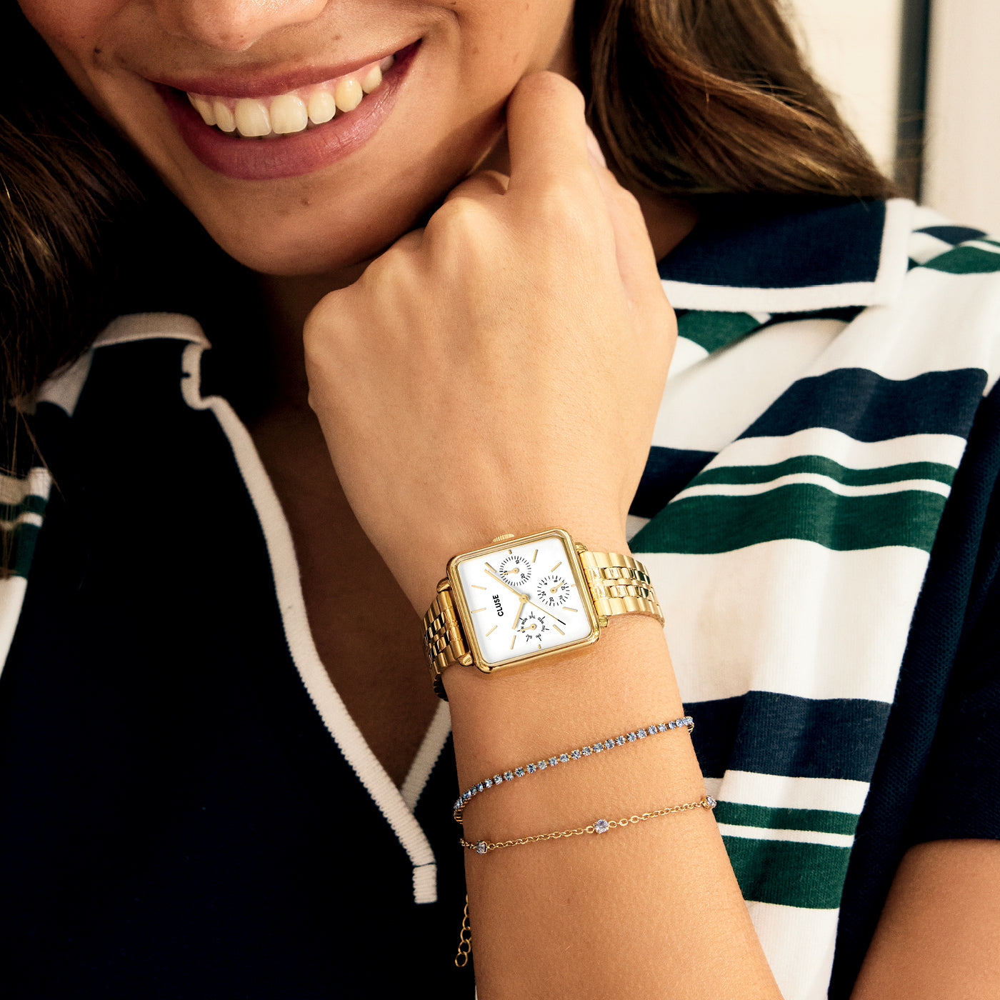 Élevé Zirconia Chain Bracelet, Kyanite Blue, Gold Colour、mySite、botmansion