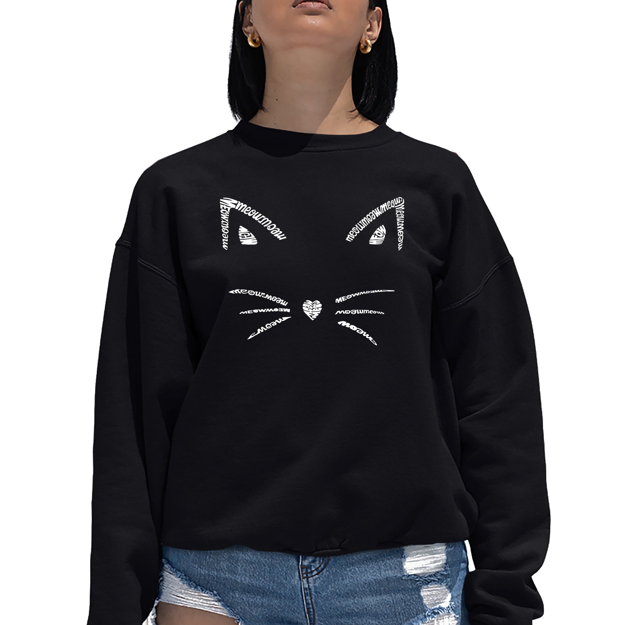 Whiskers - Women's Word Art Crewneck Sweatshirt、mySite、camillekostekn