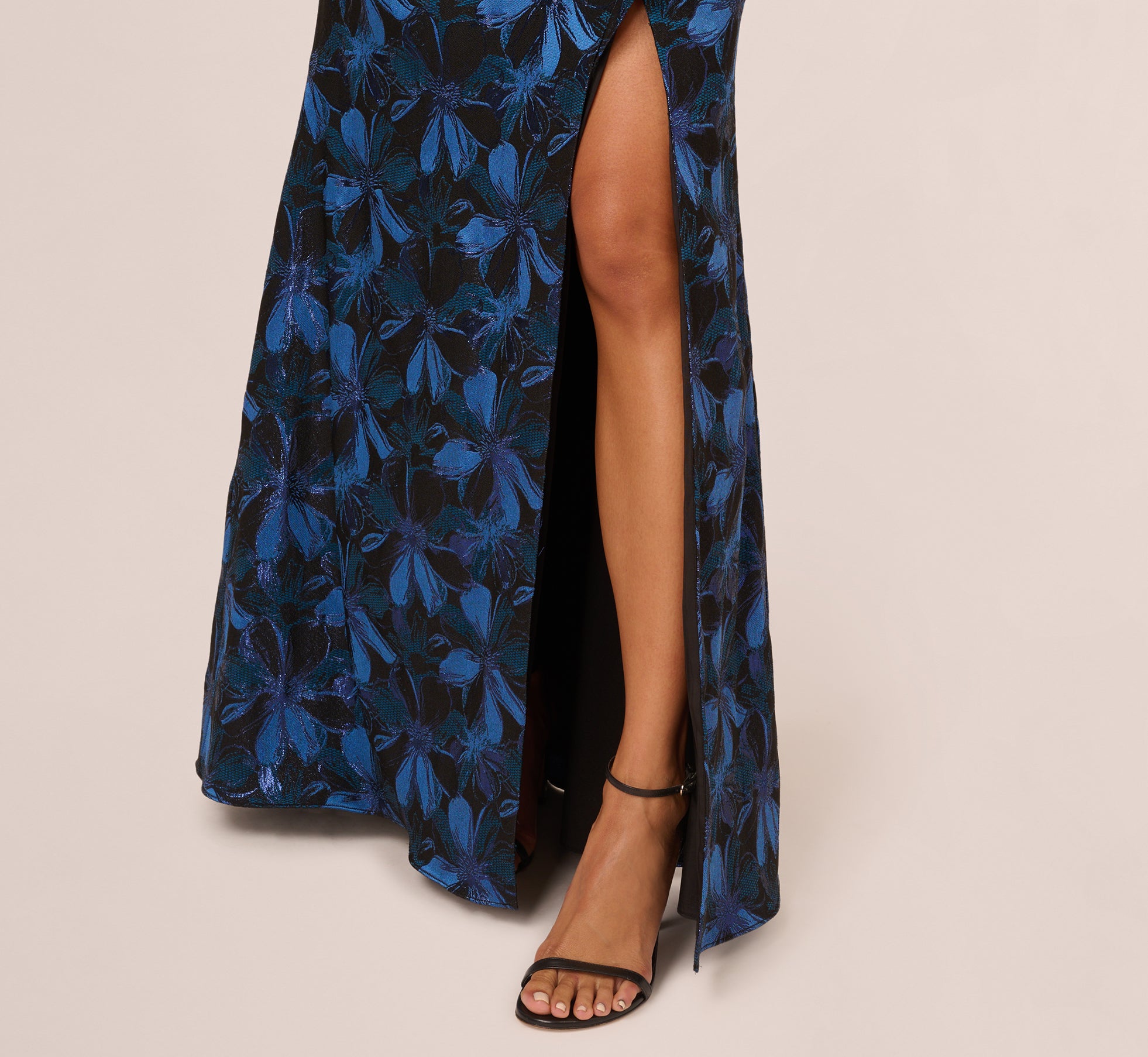 Off Shoulder Jacquard Gown In Blue Multi、mySite、solidvoid
