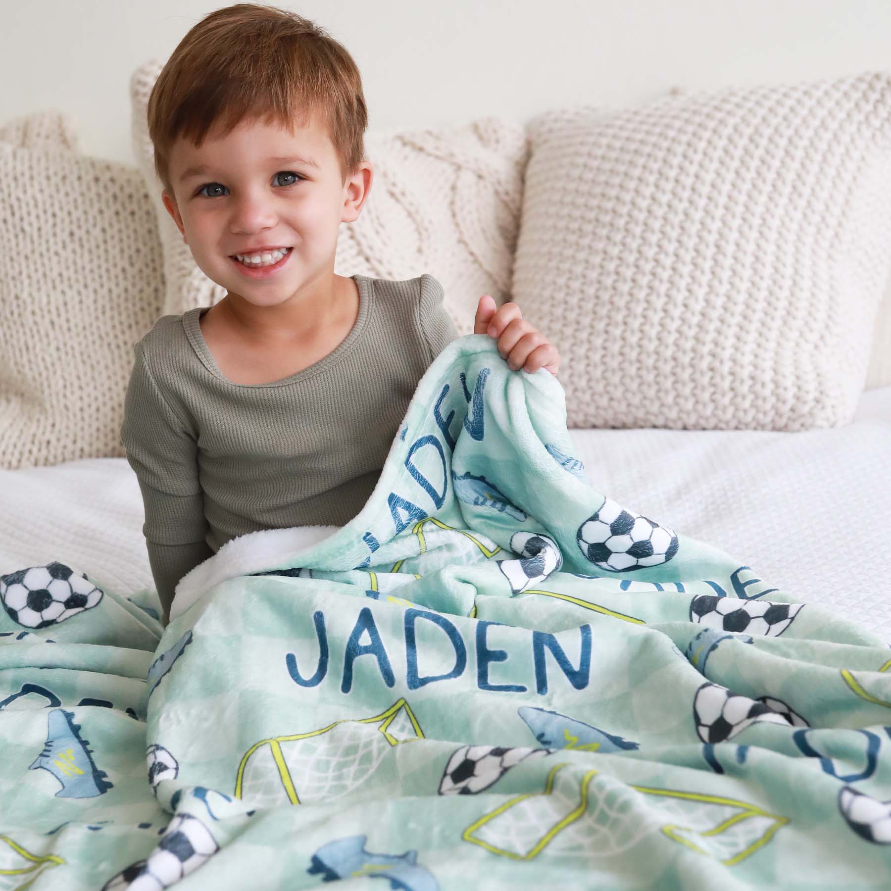  Soccer Star Personalized Kids Blanket | Green、mySite、layawaytickets
