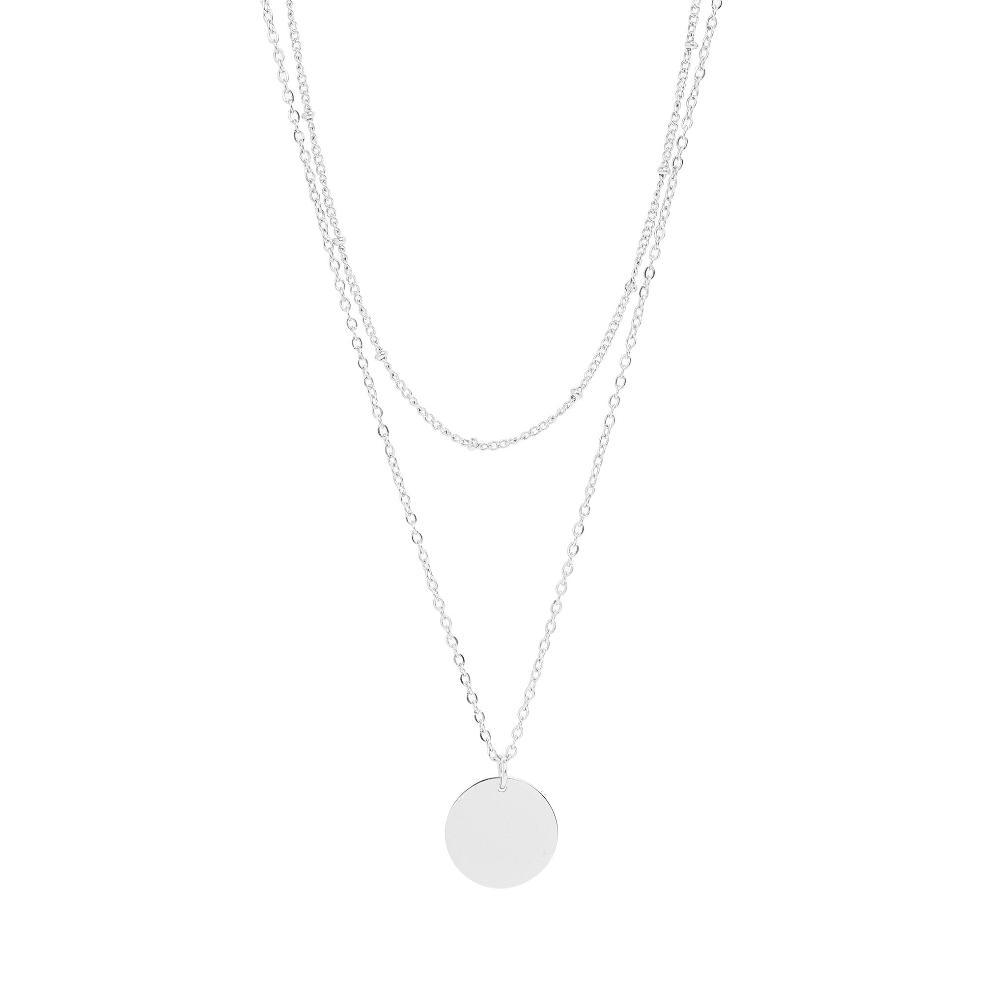 18K Gold PVD Stainless Steel Loop and Satellite Chain Blank Disk Layered Necklace / CHN0001、mySite、dreamappss