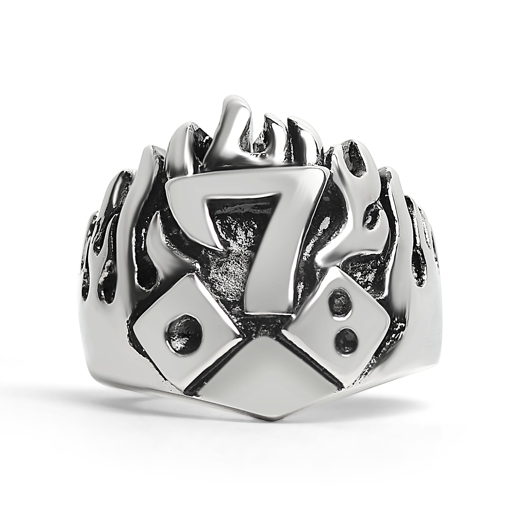 Large Detailed Lucky Seven Dice Stainless Steel Ring / SCR4010、mySite、dreamappss