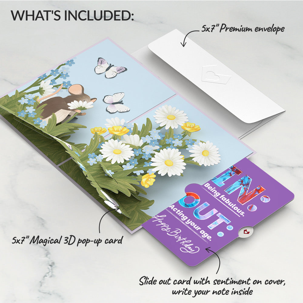 Field Mouse in the Flowers Birthday Pop-Up Card and IN & OUT Sentiment Set、mySite、solidvoid