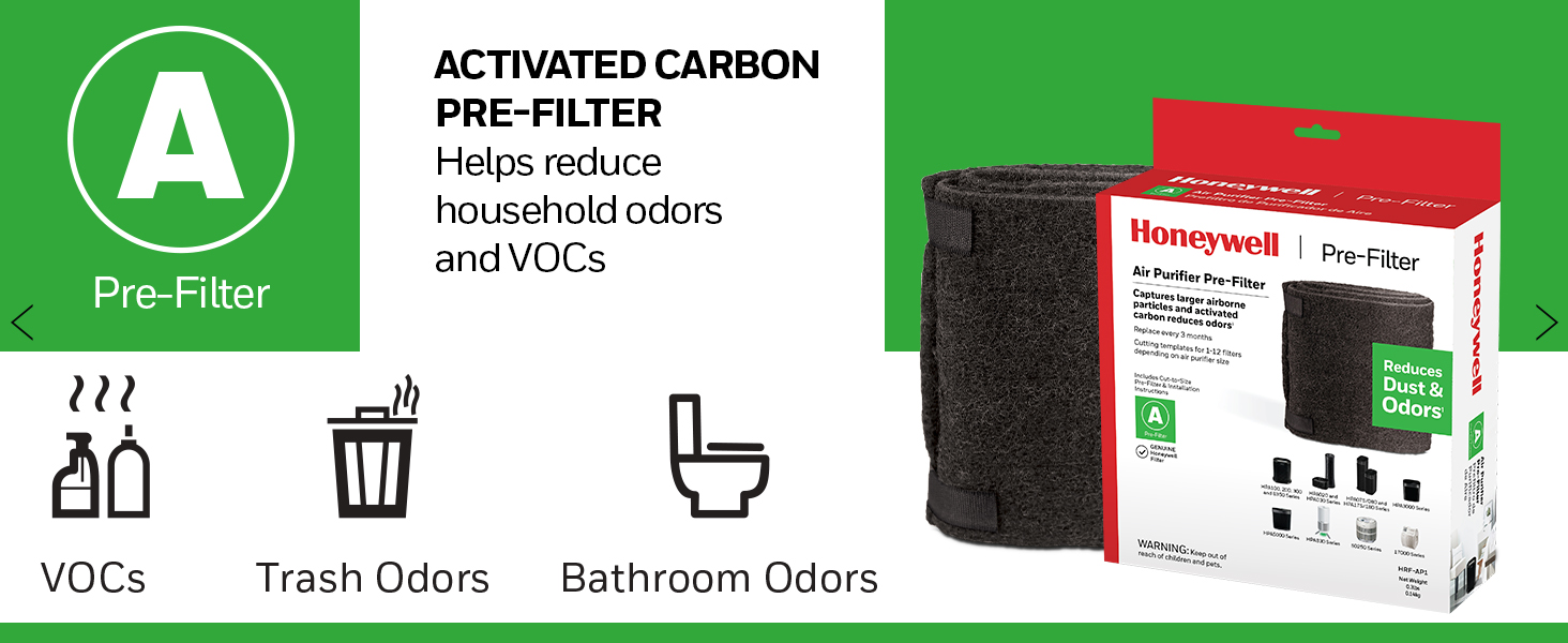 Honeywell HEPA A Air purifier filter for VOCs trash odors bathroom odors