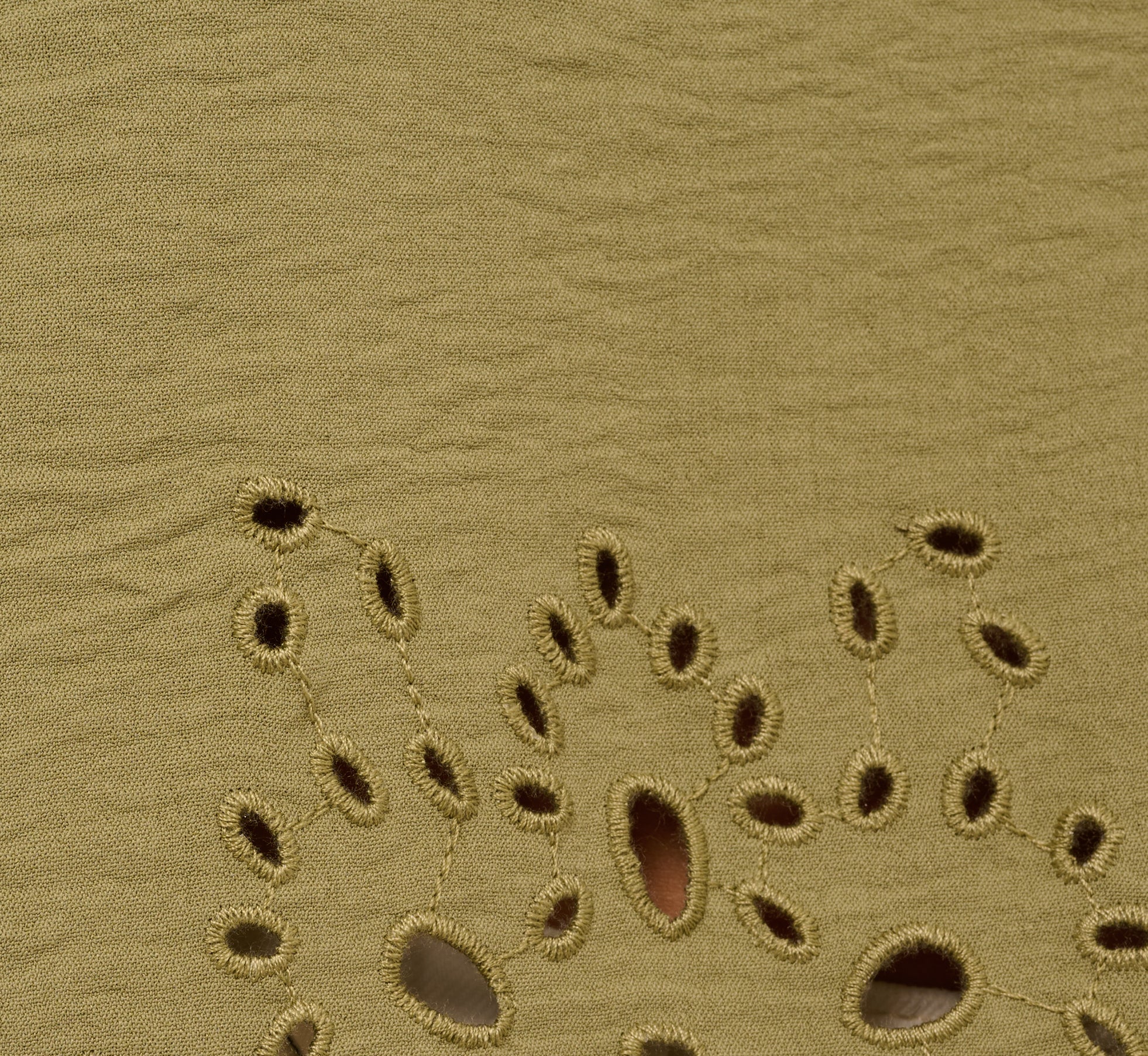 Short Sleeve Scalloped Eyelet Top In Oil Green、mySite、solidvoid