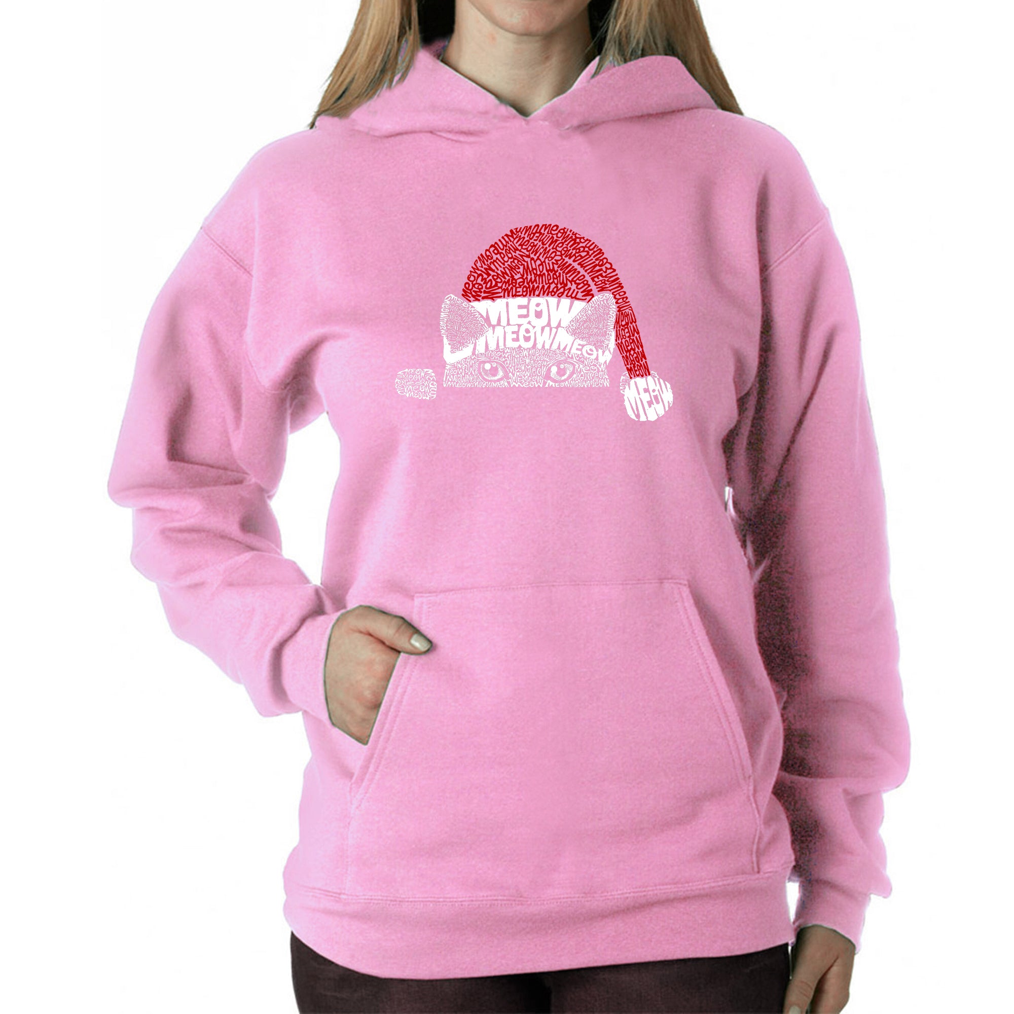 Christmas Peeking Cat - Women's Word Art Hooded Sweatshirt、mySite、camillekostekn