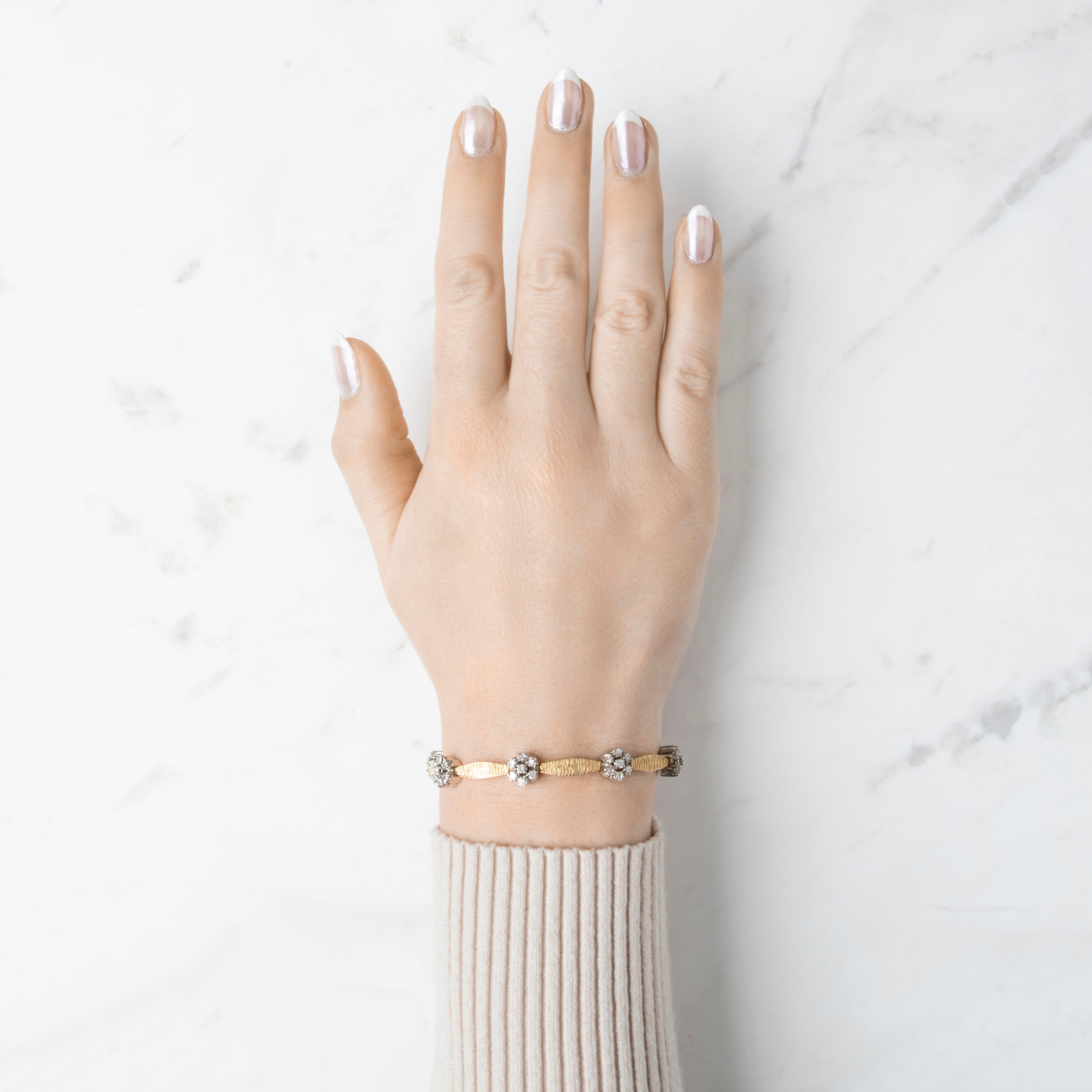 Vintage Heavy 14k Yellow Gold 1.288cttw Diamond Floriform Link Bracelet 6.5、mySite、hinf8tx79