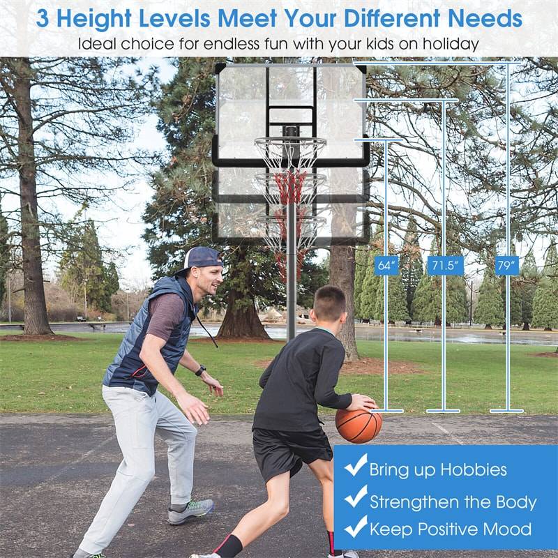 Portable Outdoor Basketball Hoop 64����-79���� Adjustable Poolside Basketball Goal System with 44" Backboard Wheeled Fillable Base