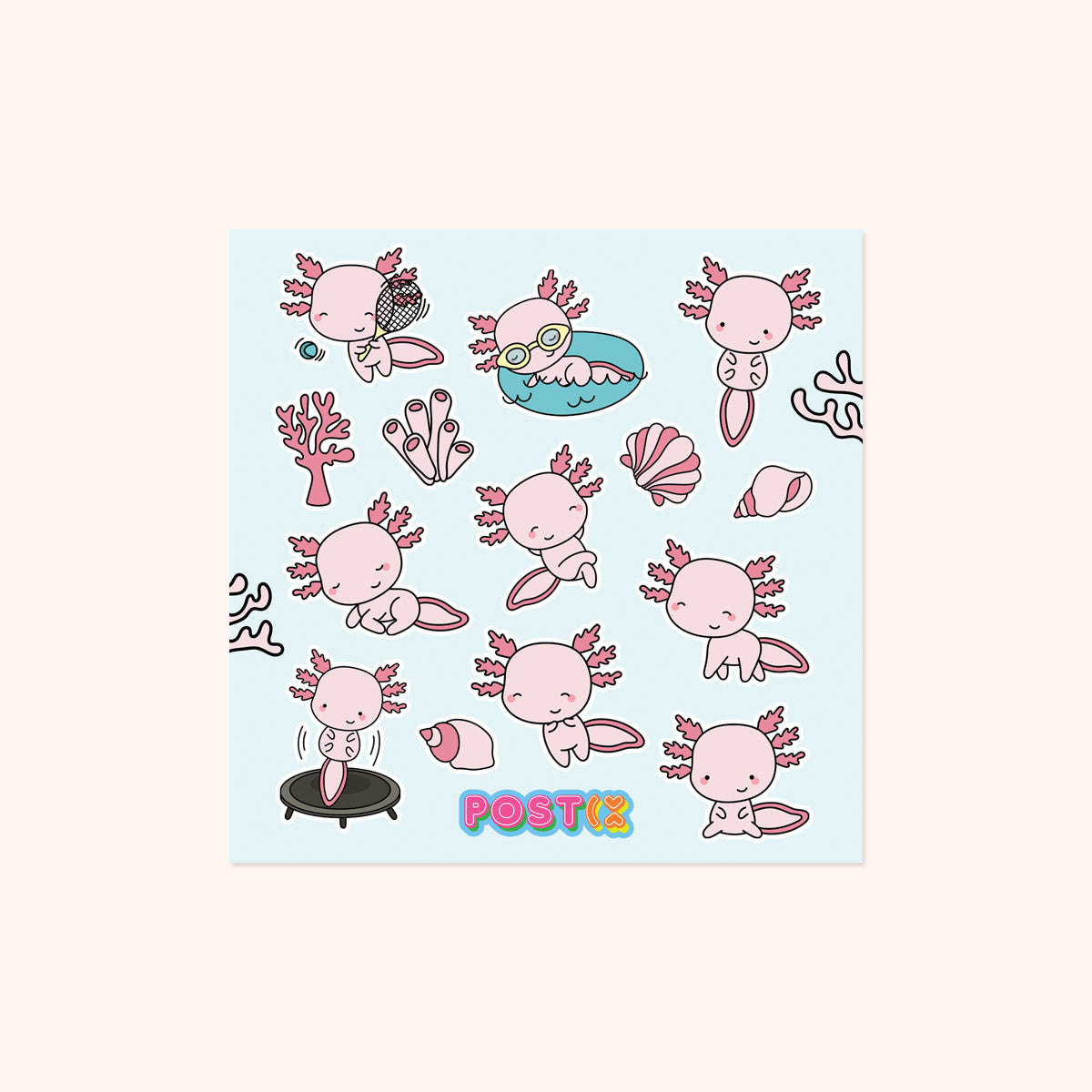  Axolotl's Day Square Sticker Sheet、mySite、ghnorth