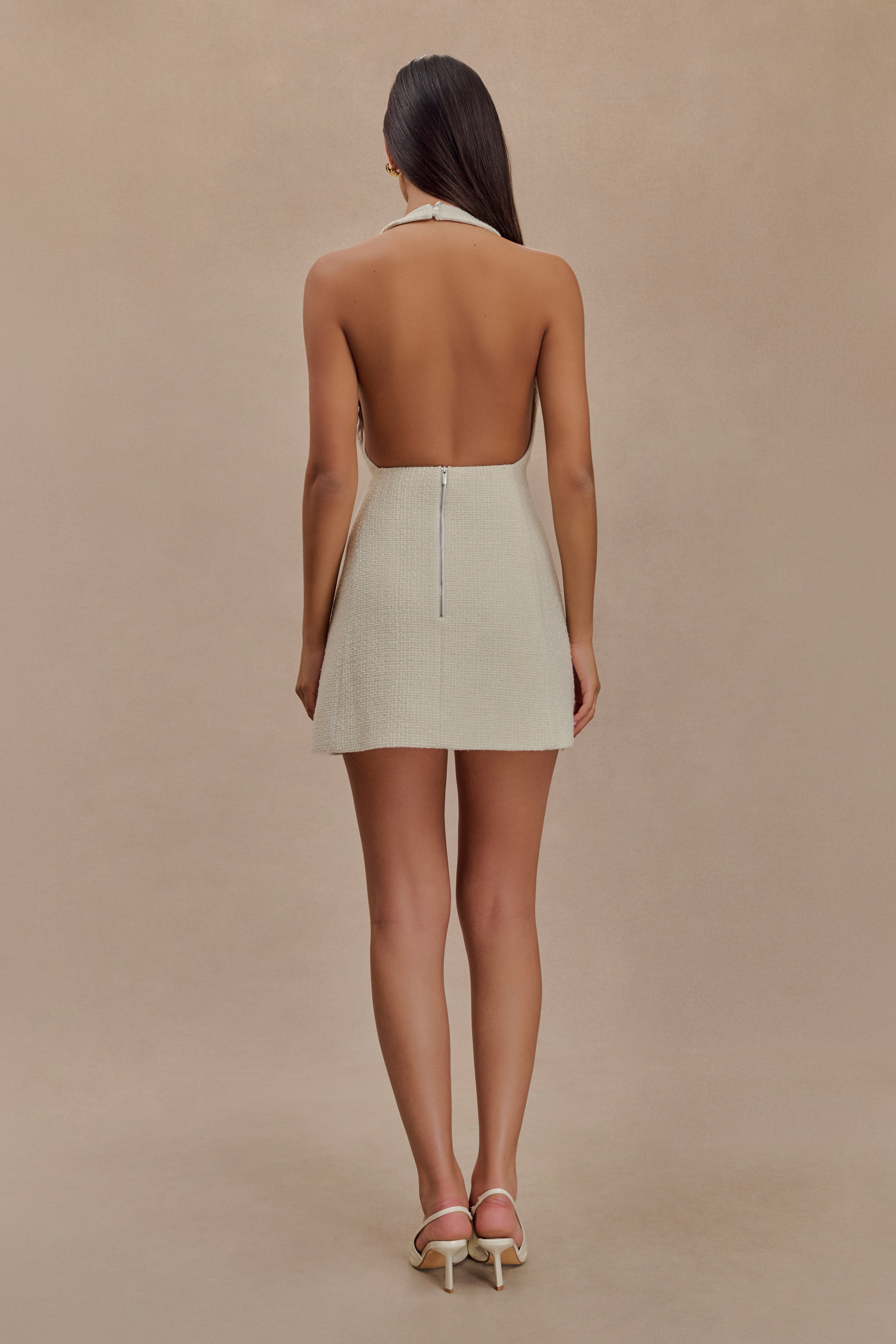 Carina Boucle Halter Mini Dress - Ivory、mySite、solidvoid