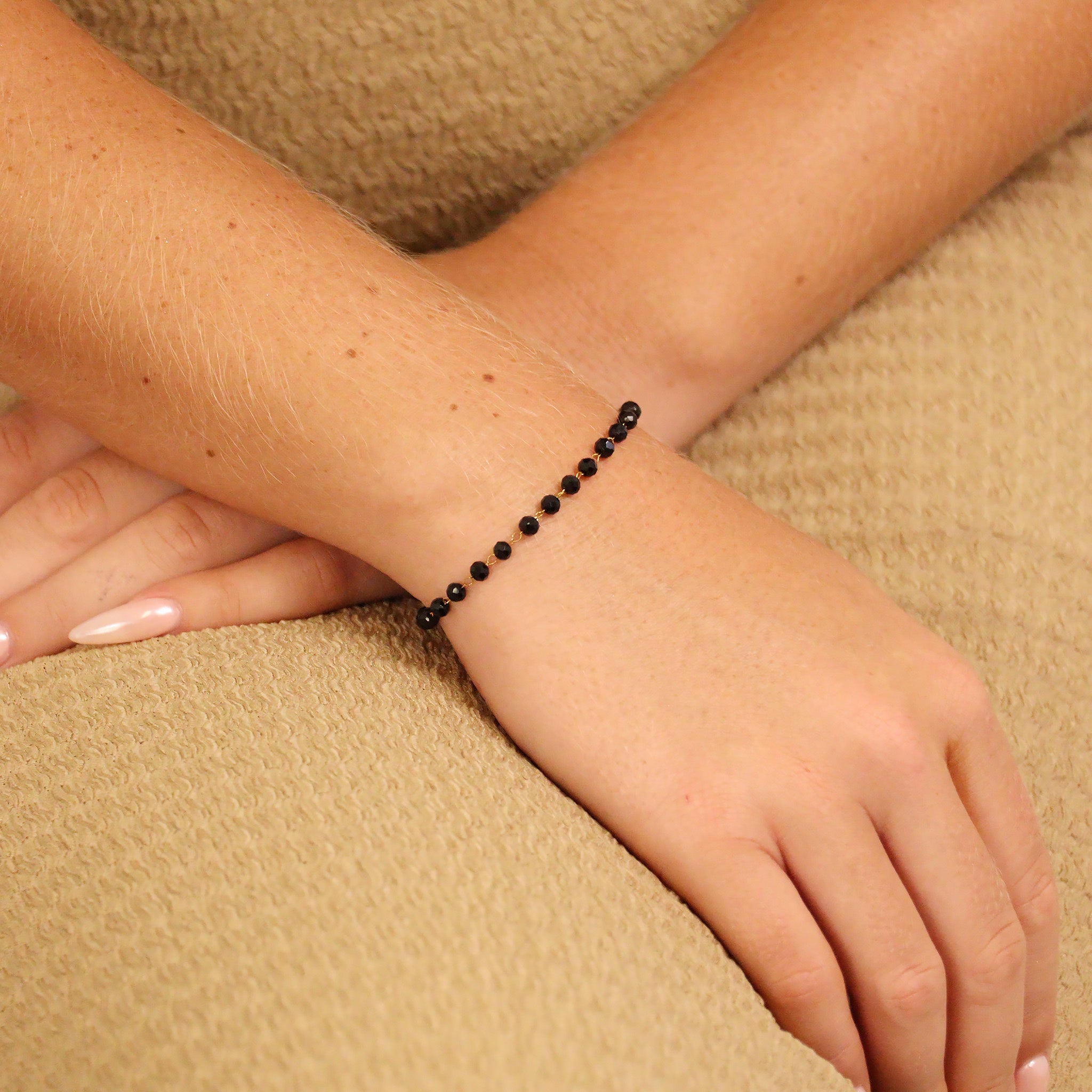 18K Gold PVD Stainless Steel Black Beaded Chain - By The Foot / SPL1025、mySite、dreamappss