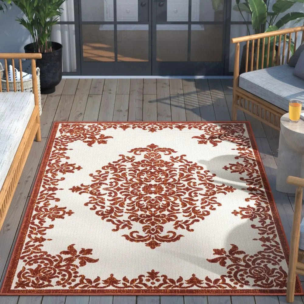 Arid Modern Medallion Persian Indoor/Outdoor Terracotta High-Low Rug、mySite、gigharbornorthrealestate