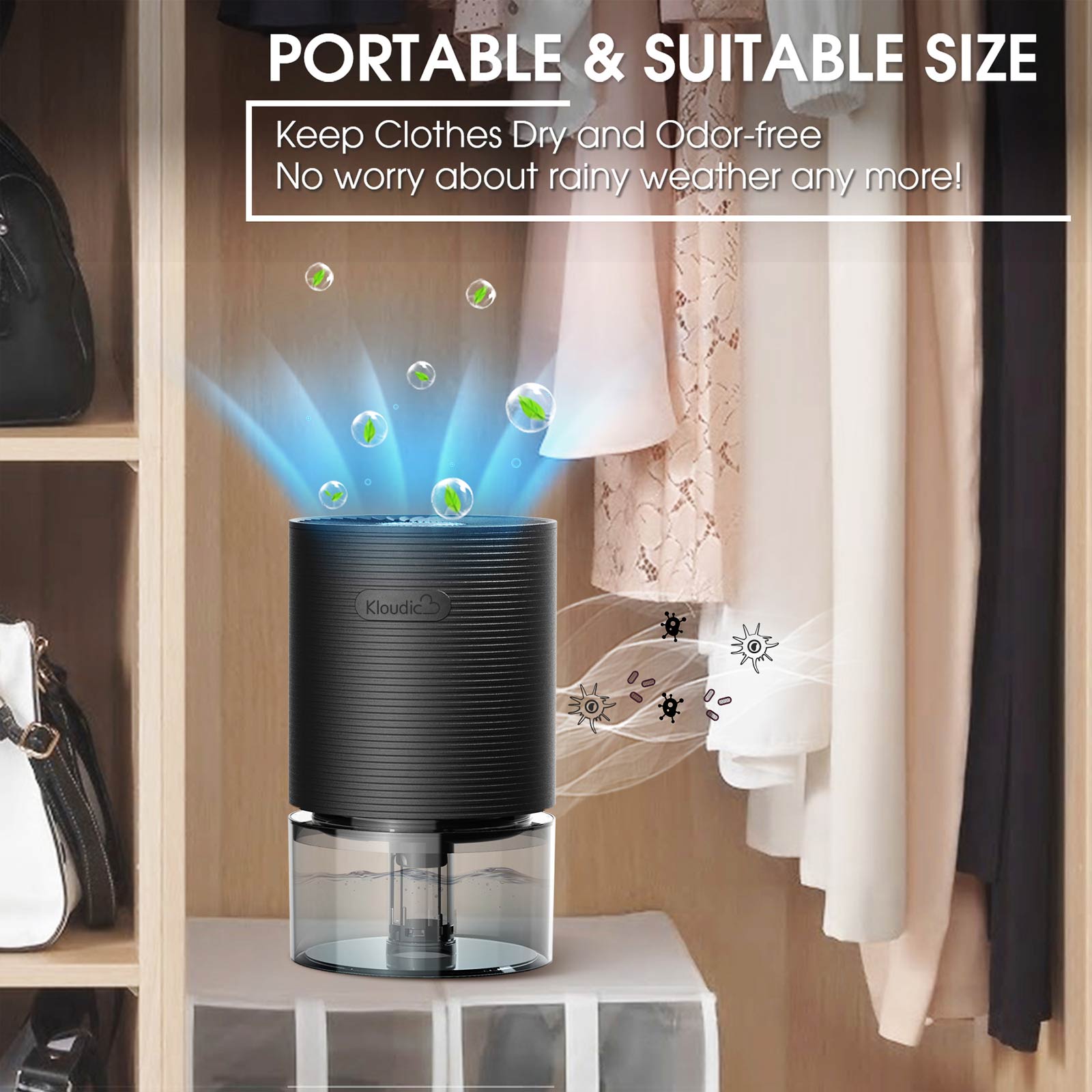 KLOUDIC 700ml Small Dehumidifiers with LED Light 2200 Cubic feet (215 Sq. ft)、mySite、fannypackpong