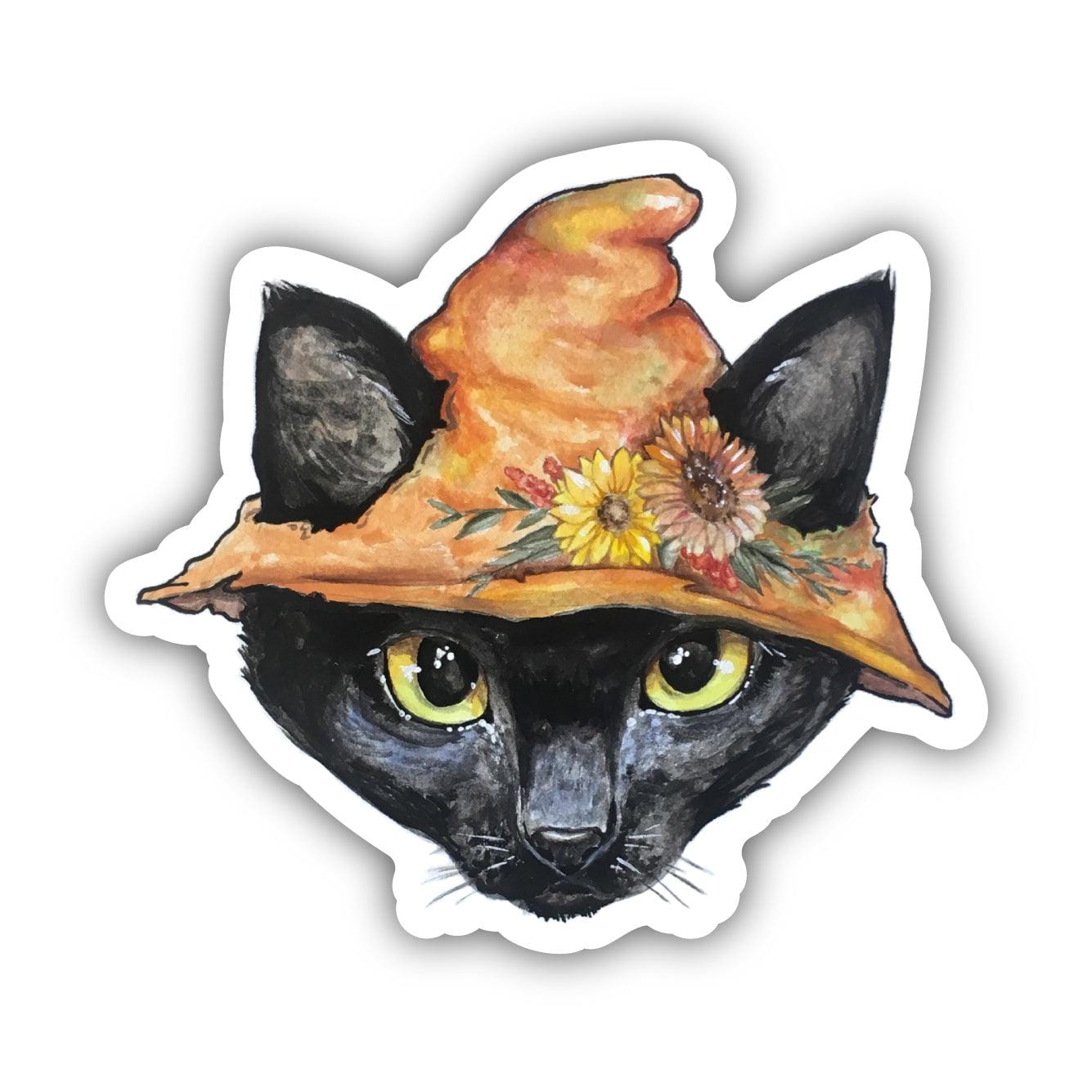  Black Cat With Flower Hat Sticker、mySite、elrpsem3k