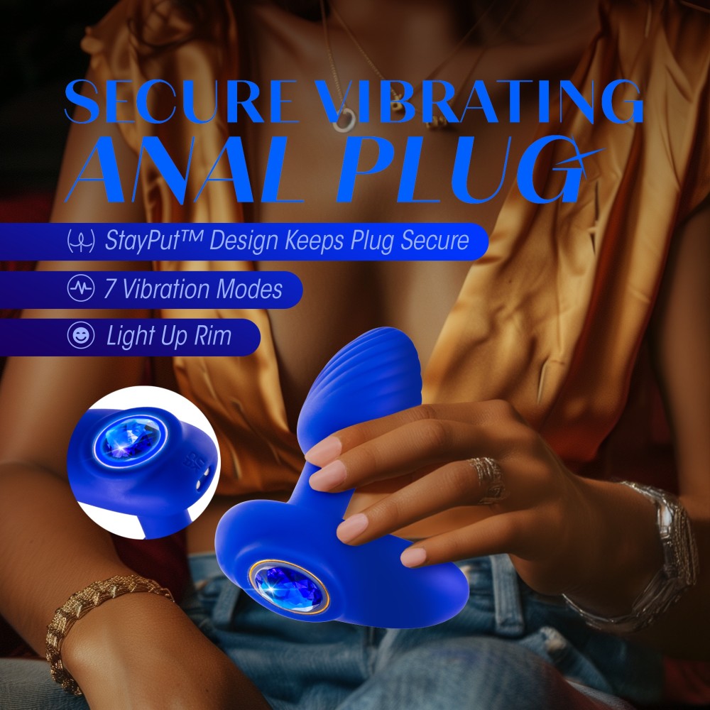 Oh My Gem By Blush® | Mystery 4 Inch Vibrating Anal Plug Massager With Stayput™ Design & Sapphire Gem Base – In Blue、mySite、bottomscart