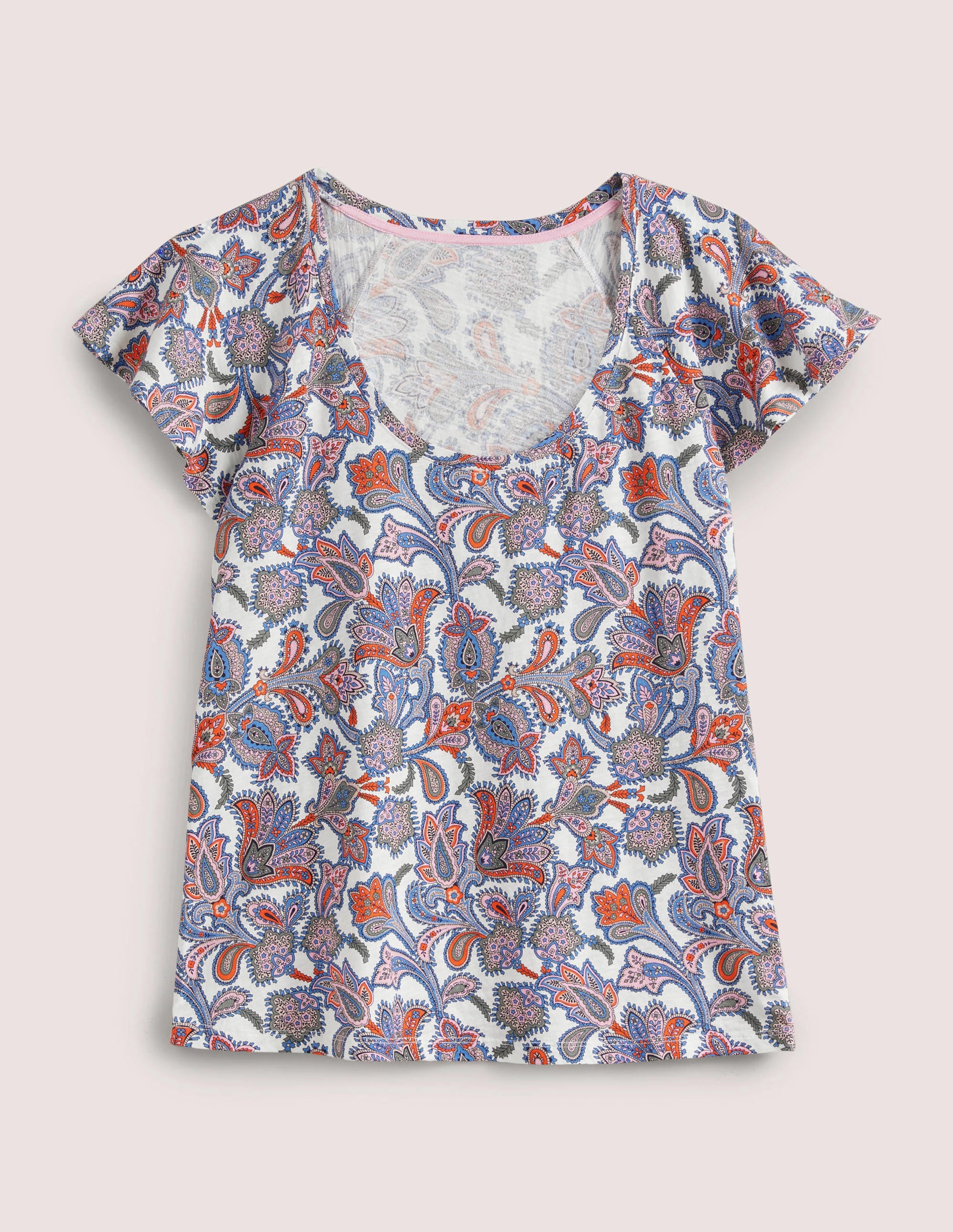  Scoop Flutter Sleeve T-Shirt-Ivory, Paisley Bud、mySite、ashleygrahame