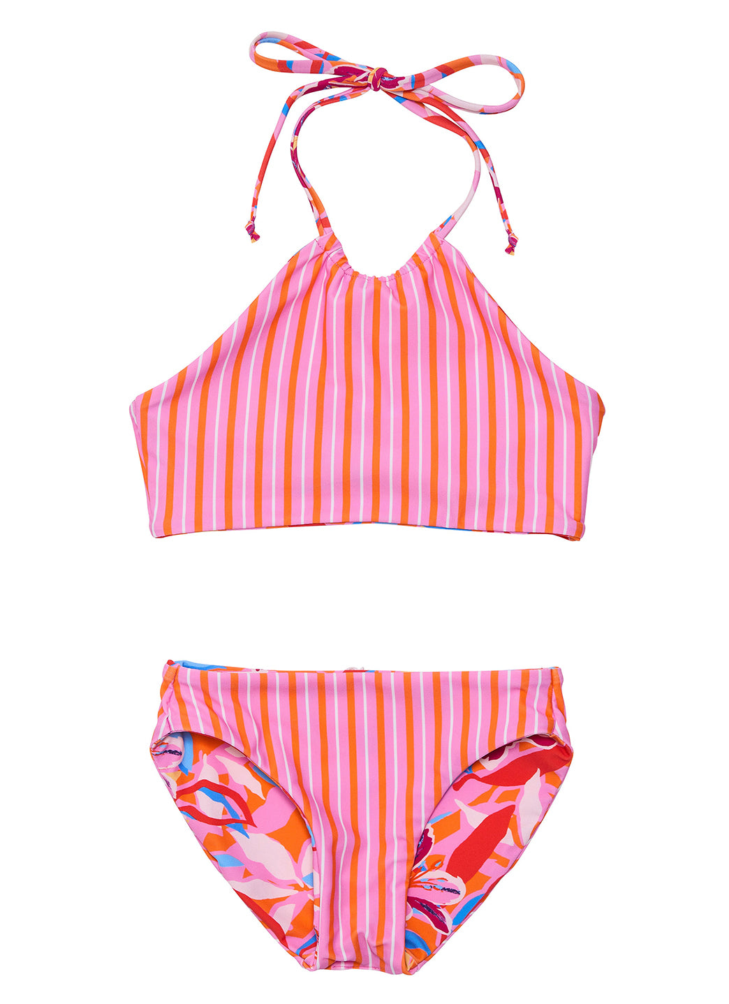 Snapper Rock Girls' Blooming Sunset Reversible Halter Two Piece Bikini Set (Little Kid, Big Kid)、mySite、noshort