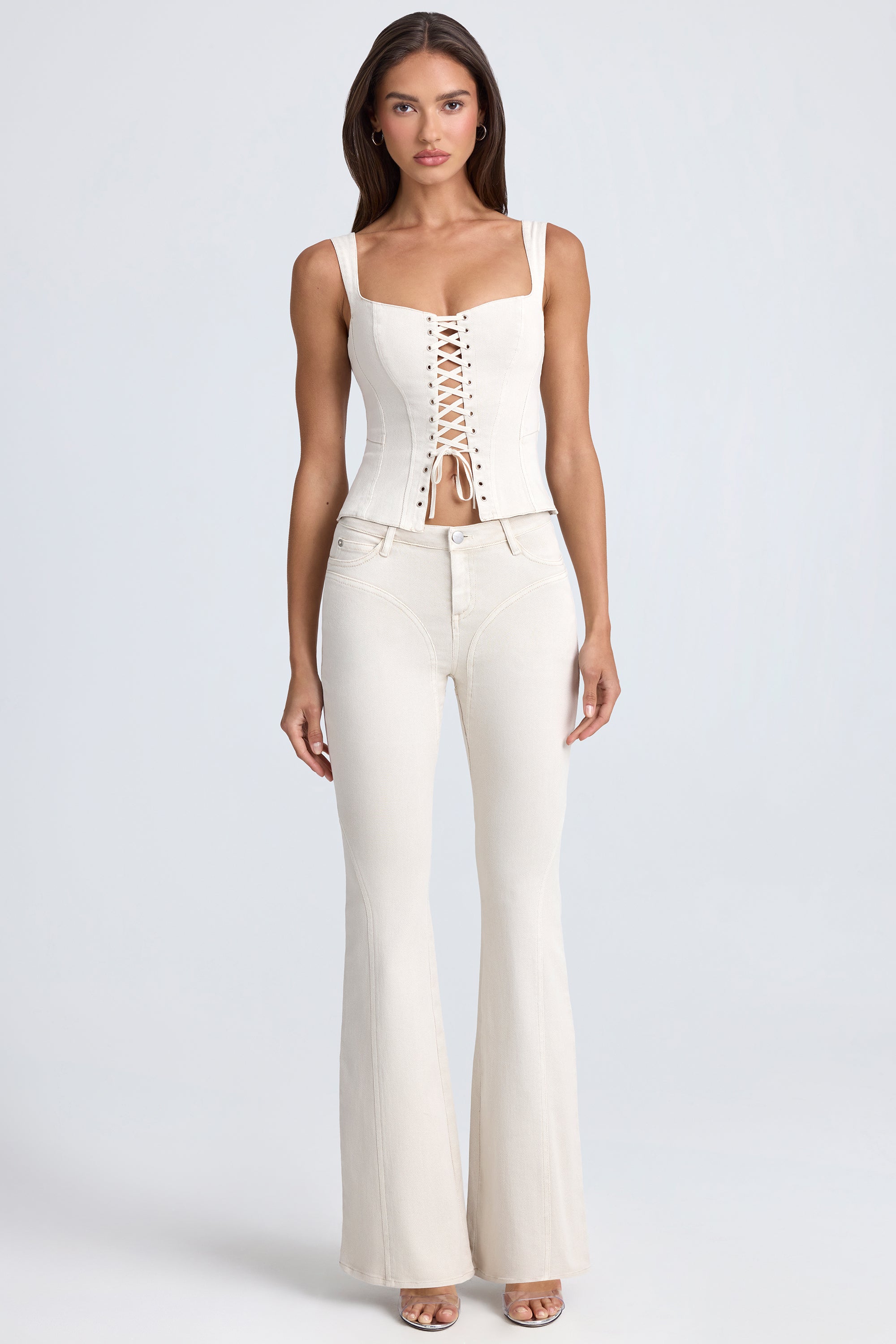 Petite Mid-Rise Flared Jeans in Ecru、mySite、solidvoid